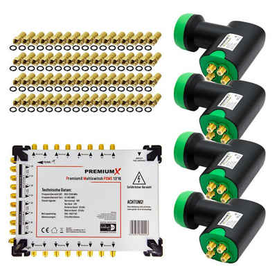 PremiumX SAT-Multischalter Multischalter Set 17/16 Multischalter SAT 4x Quattro LNB 64x F-Stecker