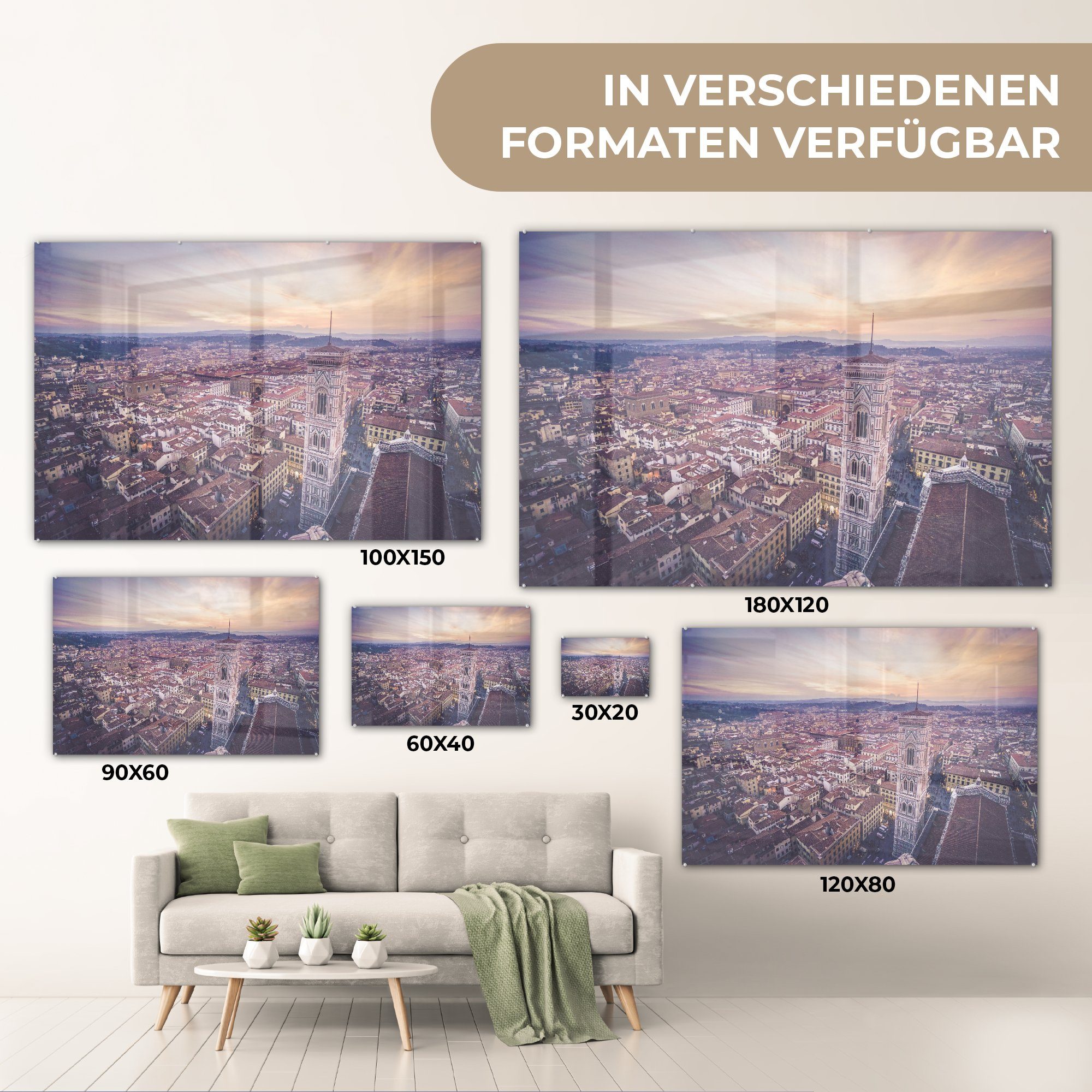 Schlafzimmer Italien MuchoWow Wohnzimmer Acrylglasbilder St), Acrylglasbild Florenz, & - (1 Himmel -