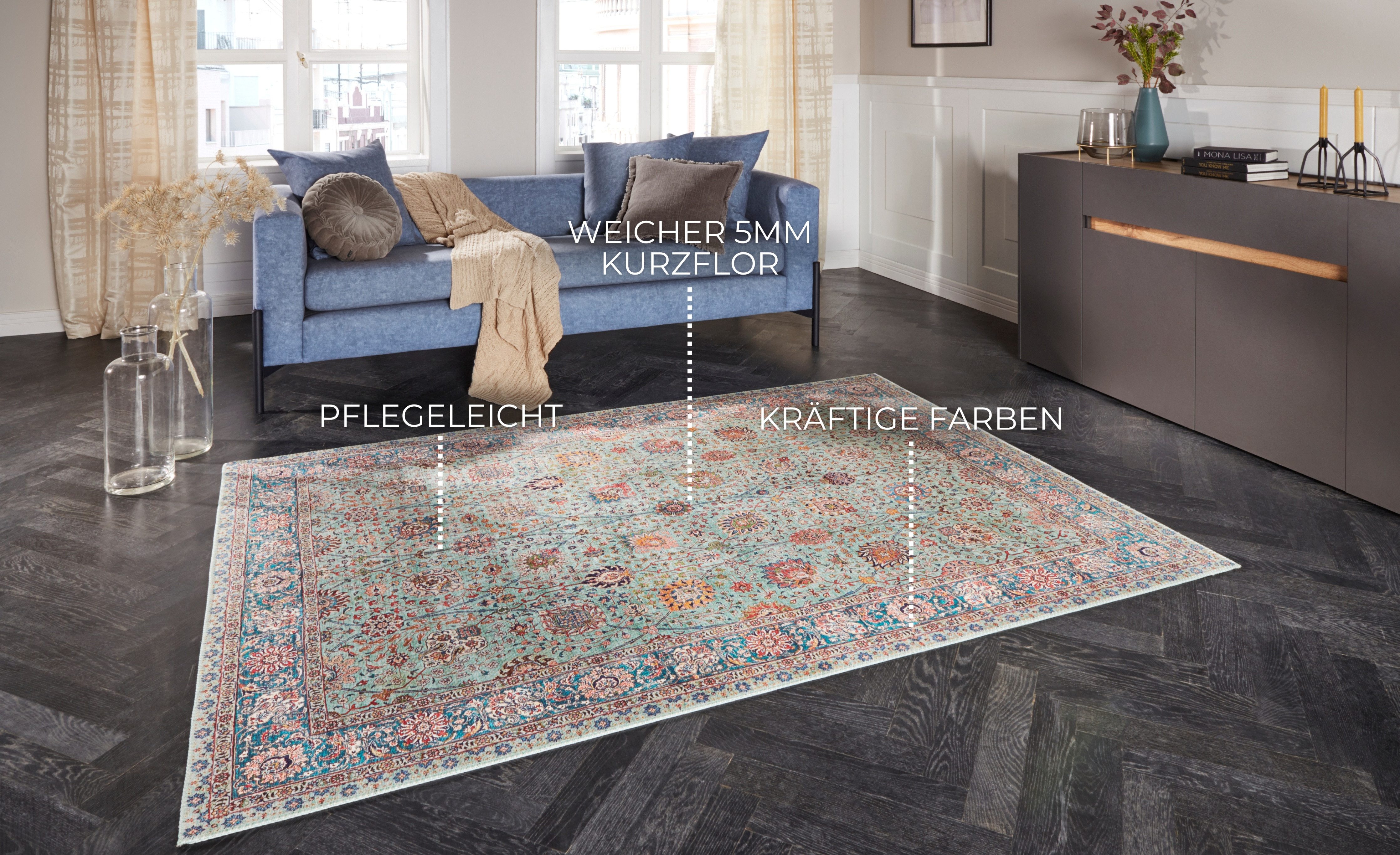 ELLE DECORATION Teppich Mahal, rechteckig, Höhe: 5 mm, Orientalisch, Kurzflor, Vintage, Wohnzimmer, Schlafzimmer, Läufer