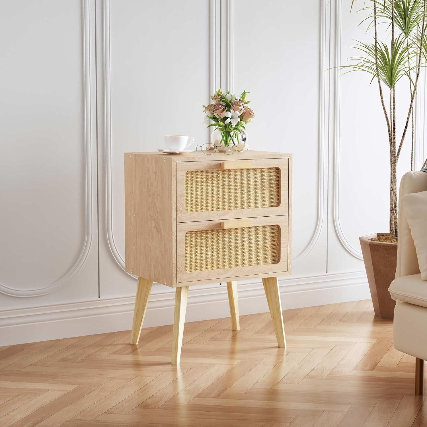 LuxusKollektion Nachttisch Rattan Nachttisch mit 2 günstig online kaufen