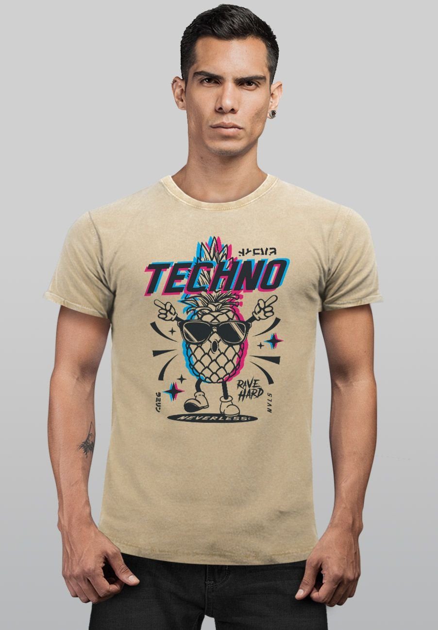 Print natur Party Lustig Print-Shirt Herren Ananas Rave Tanzen Vintage Techno Printshirt Neverless Shirt mit