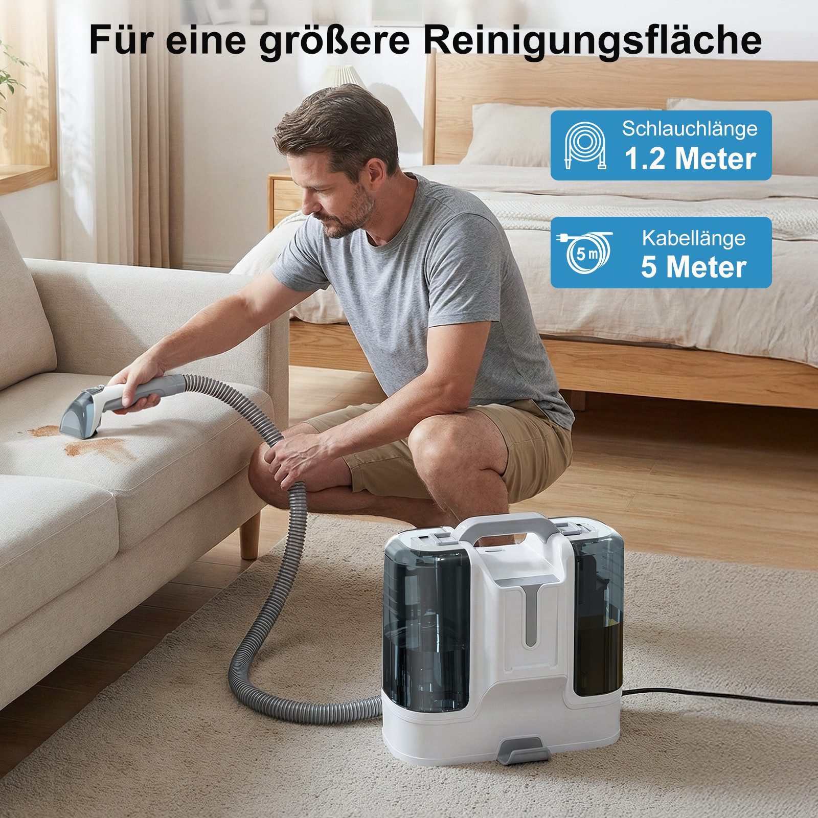 ibettertec Teppichreinigungsgerät Polsterreiniger Gerät, Geeignet für Sofas,Teppiche, 450W,11000Pa,1.8L