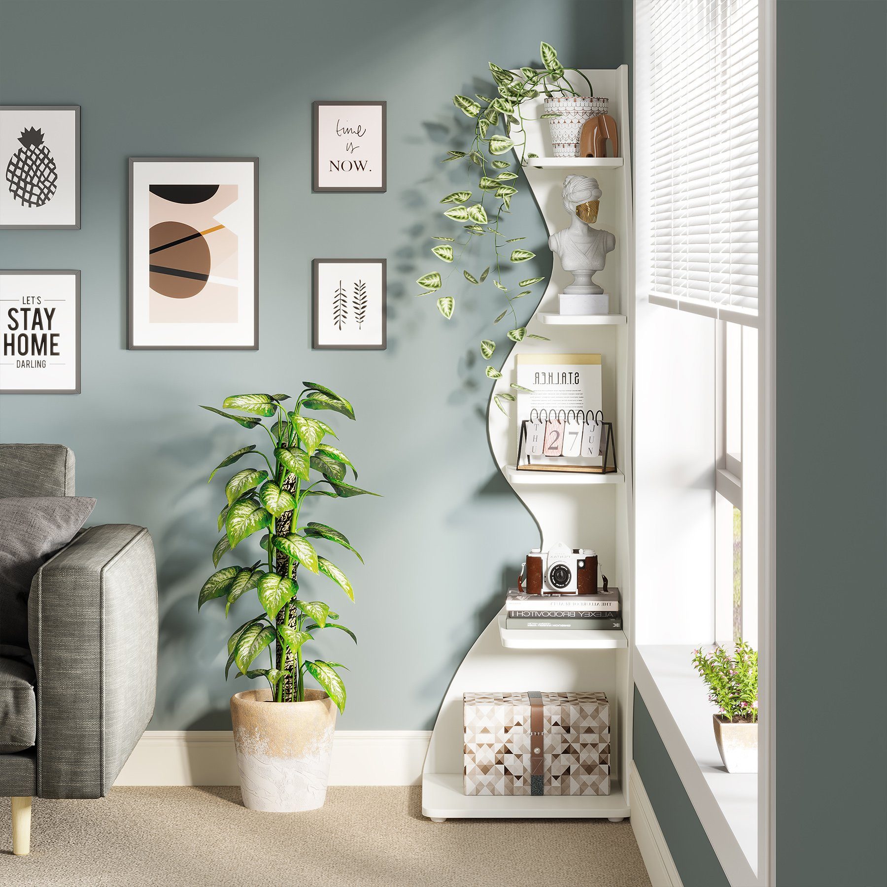 Tribesigns Eckregal 5-stöckiges Wand-Eck-Bücherregal, Ecke Bücherregal Aufbewahrungsregal