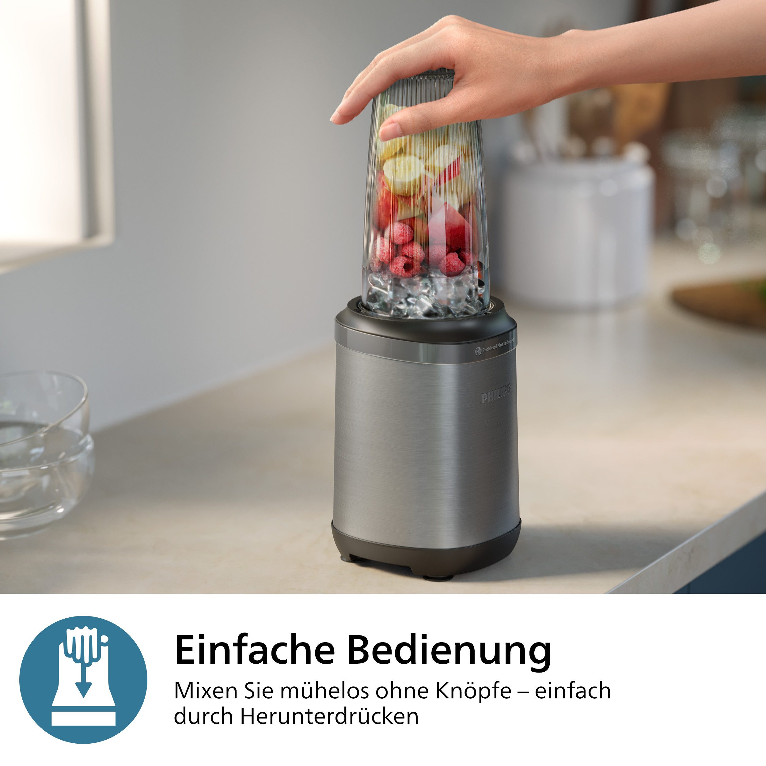 Philips Standmixer HR2764/00 5000 Series, mit ProBlend Plus-Technologie, 800 W, 700ml-Tritan-Becher, kompaktes Design; Edelstahl/Schwarz