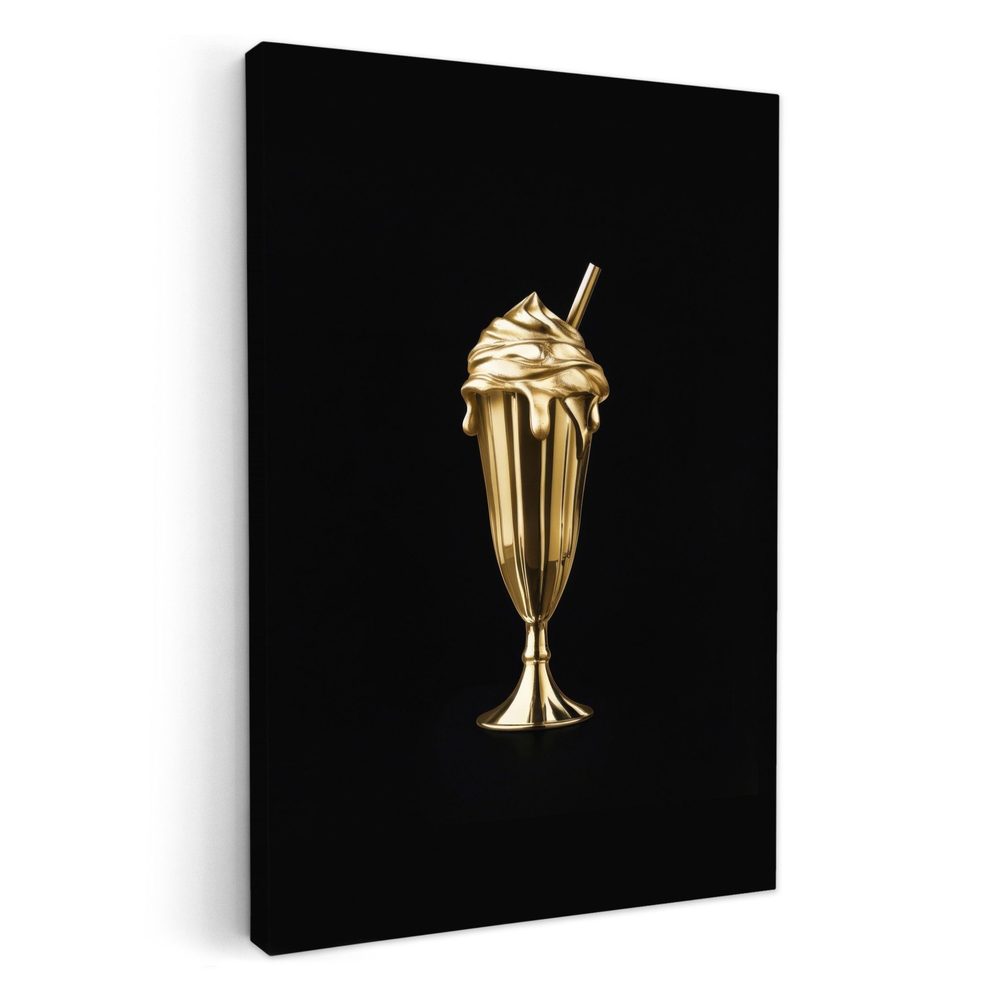 Leinwandbild Milchshake - Gold - Trinkend - Schwarz