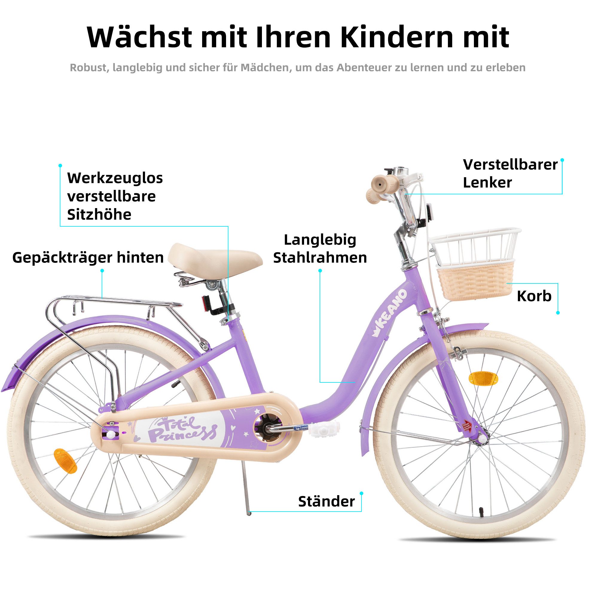 JOYSTAR Kinderfahrrad 16/20 Zoll Fahrräder für Mädchen Geeignet 4-10 Jahren, mit Korb, Kotflügel, Kettenschutz, Gepäckträger und Stützrädern