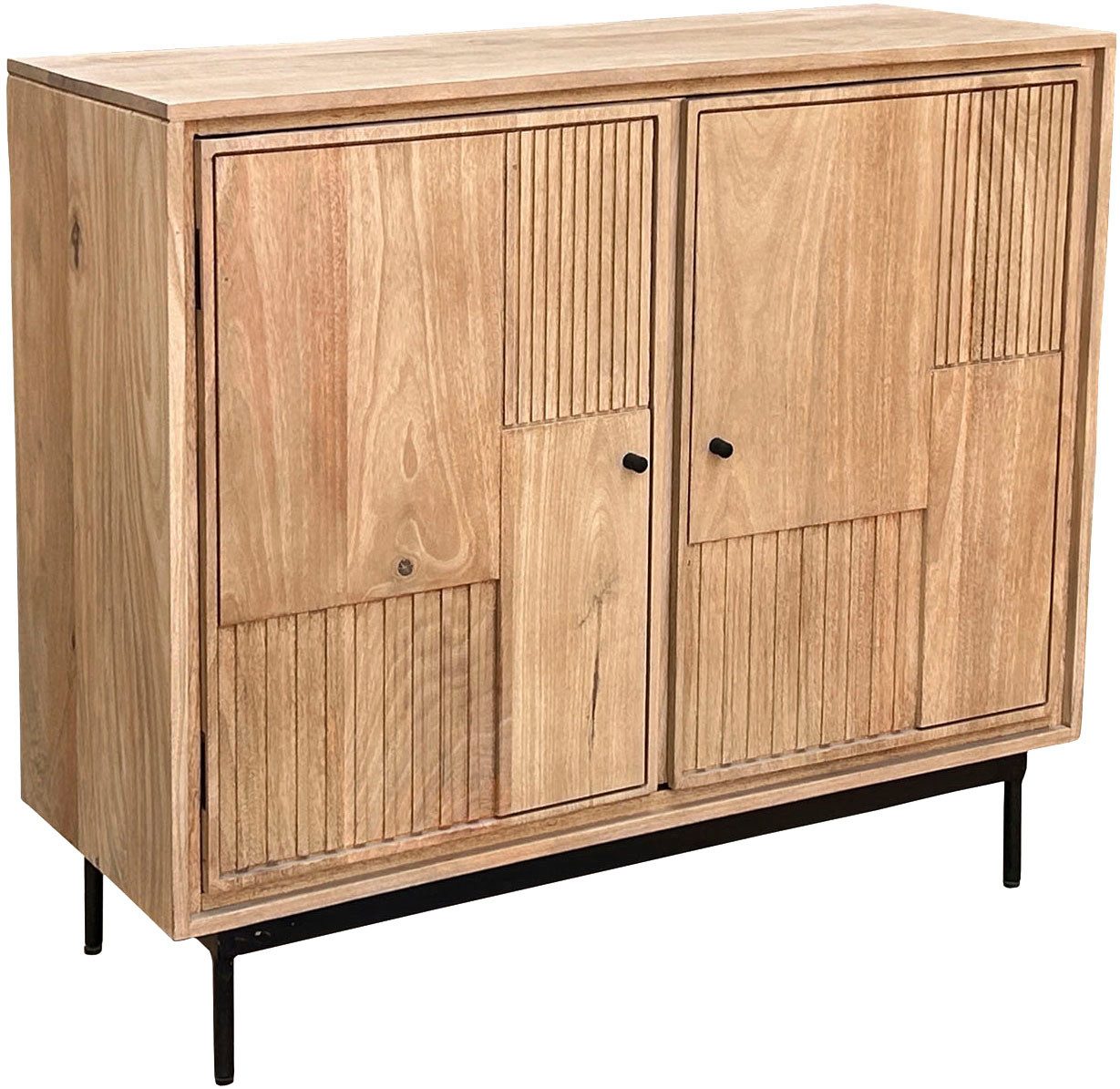 SIT Kommode Schrank Retro – Lamellen‑Front & kunstvolle Schnitzereien, massiv (1 St), Massive Kommode mit lamellierter Front und kunstvollem Holz