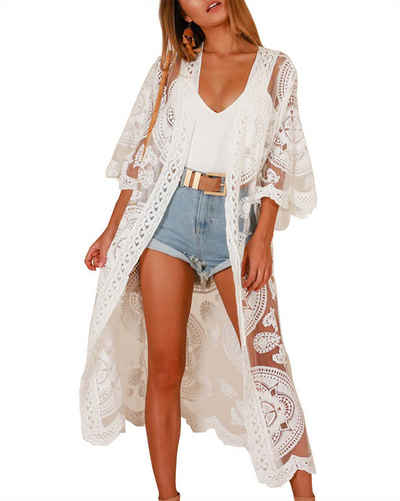 AFAZ New Trading UG Strandkleid Damen Badeanzug Cover Up Badeanzug Kimono Langes Strandkleid Blumenspitze Bikini Schwimmbekleidung