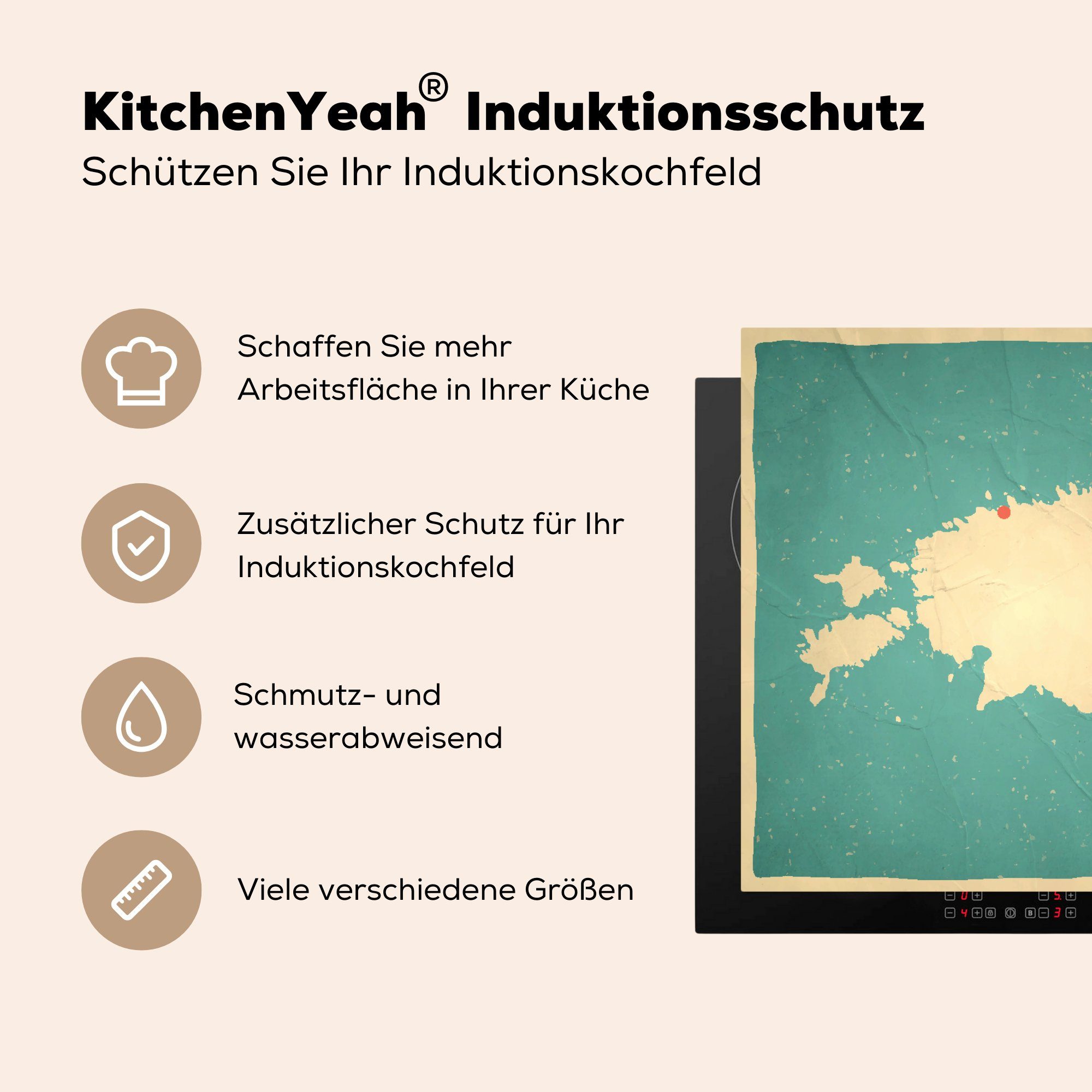 MuchoWow Herdblende-/Abdeckplatte 78x78 Vinyl, cm, tlg), für küche von Estland, Arbeitsplatte (1 Retro-Karte Ceranfeldabdeckung