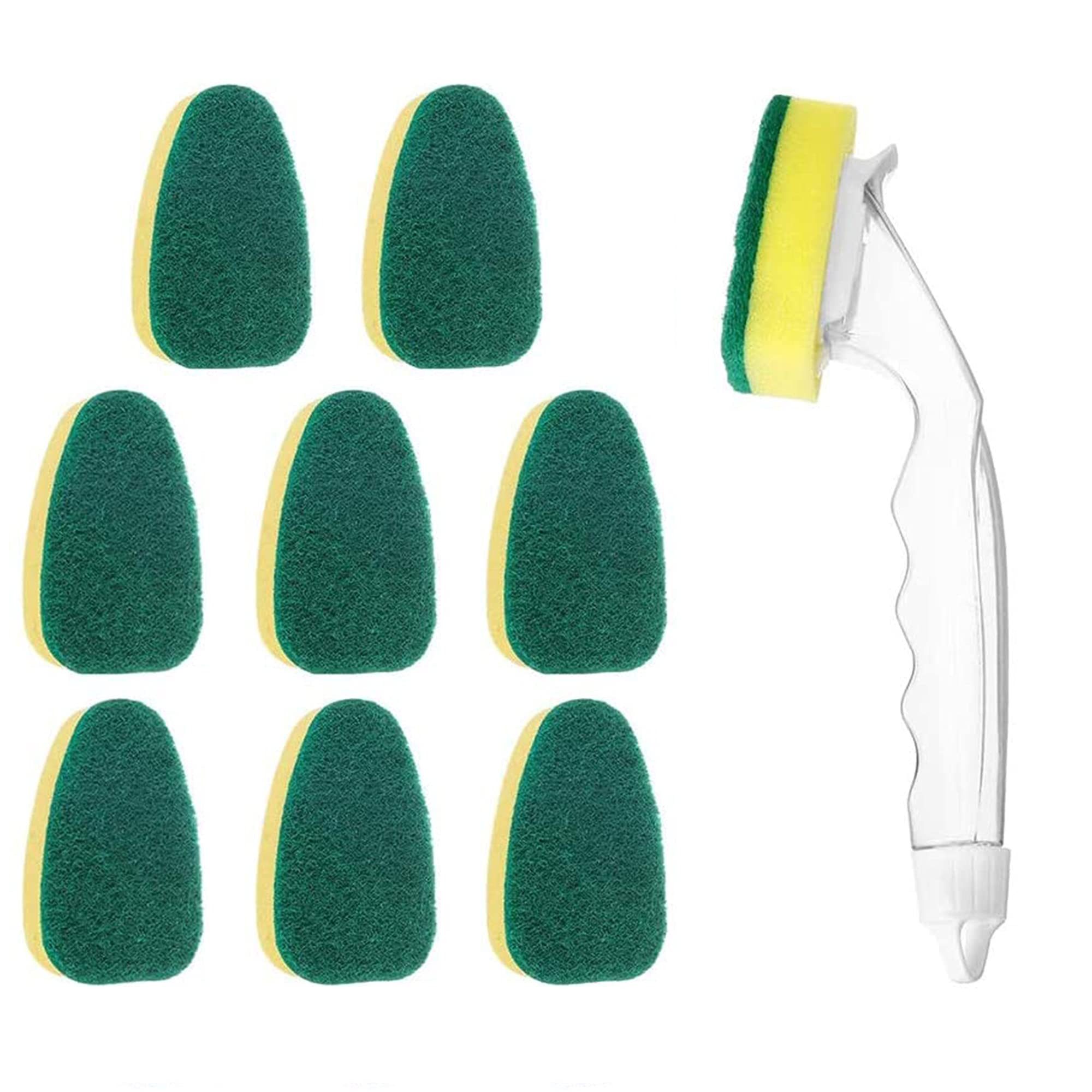 FOUORTUNATE-BEE Reinigungsschwamm Spülbürste Set mit Griff Schwamm 10 tlg für Küche Bad Reinigung, Spülschwamm mit Griff Set inkl 9 Ersatzköpfe für Küche Spüle