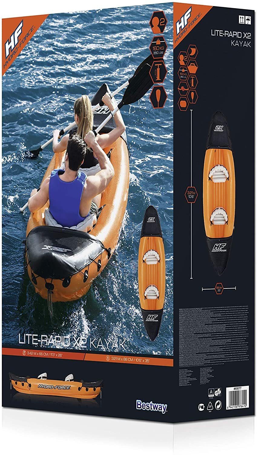 BESTWAY Hydro-Force Kajak-Set 2 Personen Kajak Schlauchboot Paddelboot Schlauchbootpaddel, (Set, umlaufendes Halteseil, Tragegriffe), Lite-Rapid
