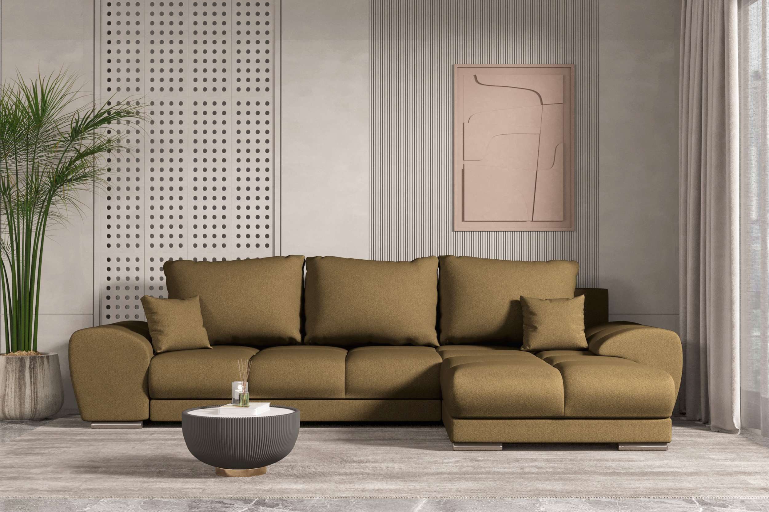 99rooms Ecksofa Antalya, Sofa L-Form, Eckcouch, mit abnehmbaren Kissen,Rundumbezug aus gepolstertem Strukturstoff NEVE