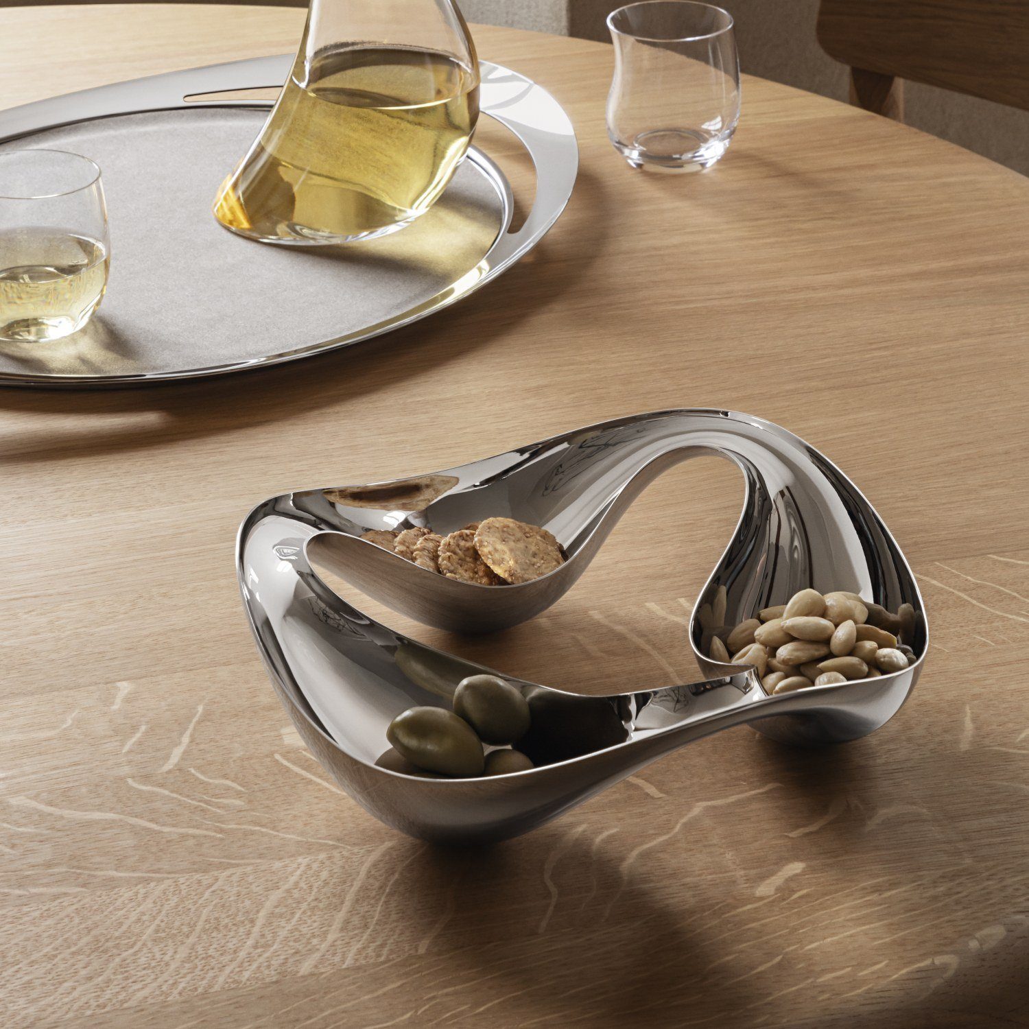 Georg Jensen Servierschale Cobra Triple-Snackschale, Edelstahl
