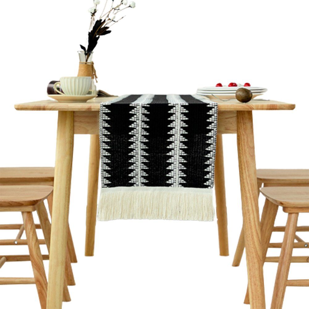 Tischläufer Quaste Baumwolle gewebte Leinen Tischläufer Vintage Boho FELIXLEO 35*180cm mit