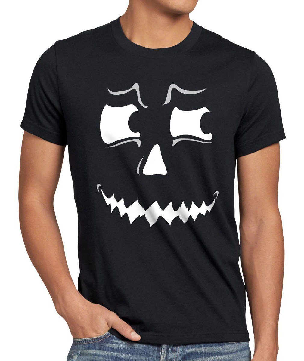 Fun Spuk Grusel T-Shirt Kostüm Fasching schwarz Herren style3 Halloween Print-Shirt Kürbis-Kopf Party Geist
