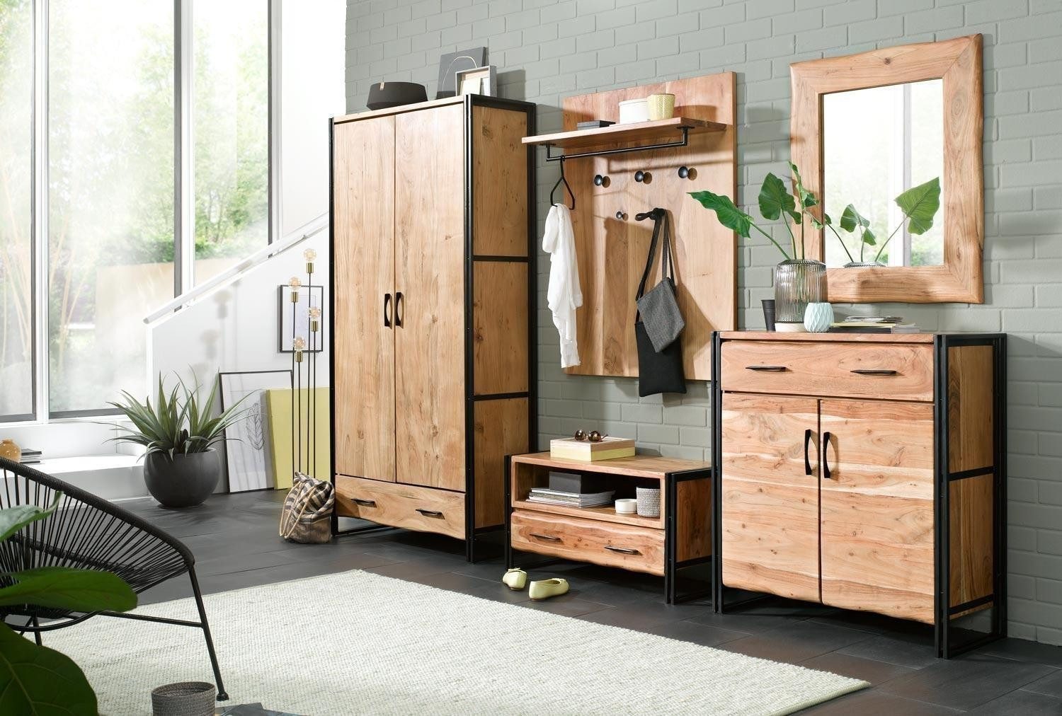 Quadrato Garderobenspiegel EDGE, Braun, Glas, Akazie massiv, B 75 x H 90 x T 3 cm