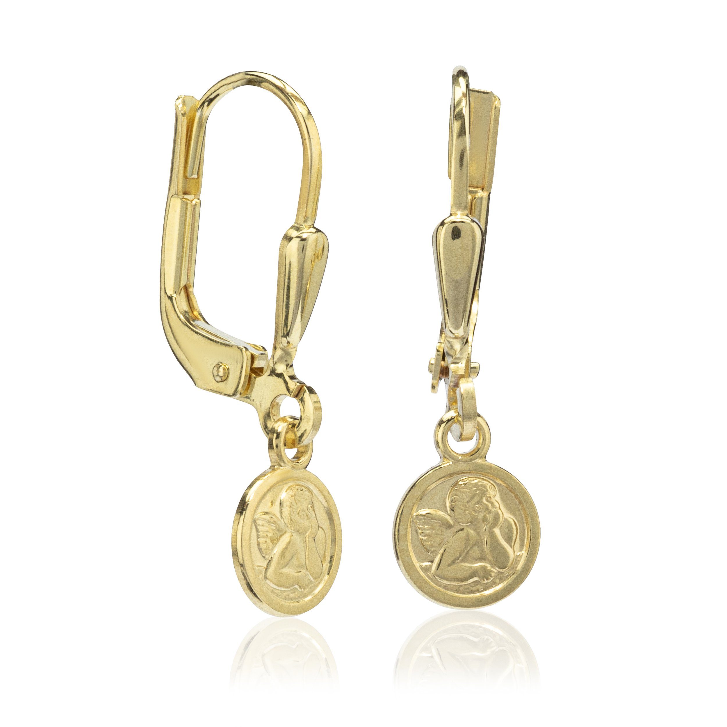 NKlaus Paar Ohrhänger Paar Ohrhänger 20mm Schutzengel Poliert 8 Karat Ge