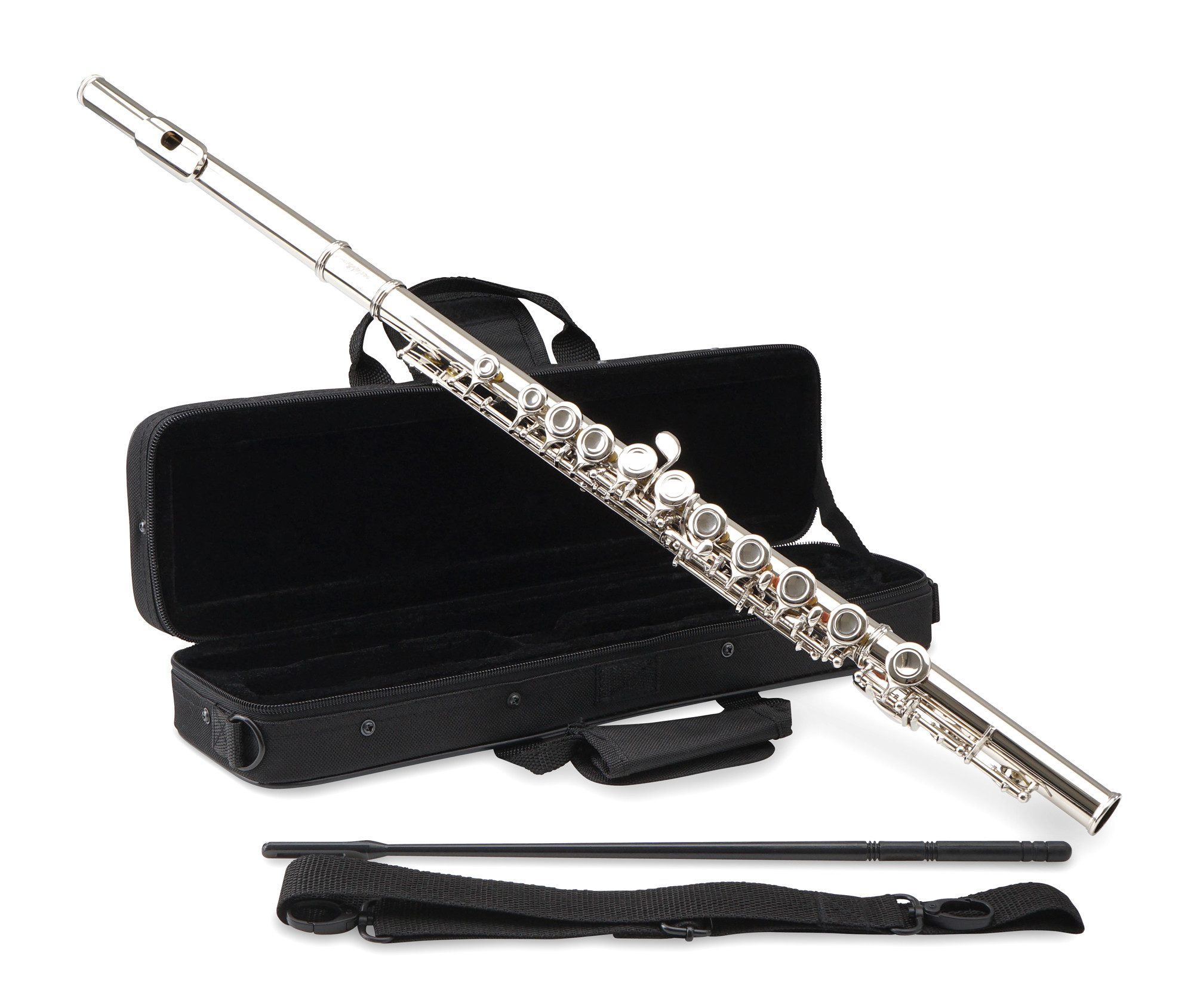 Classic Cantabile Querflöte FL-100 Querflöte komplett aus vernickeltem Neusilber C, Geschlossene Klappen, leichtgängige E-Mechanik