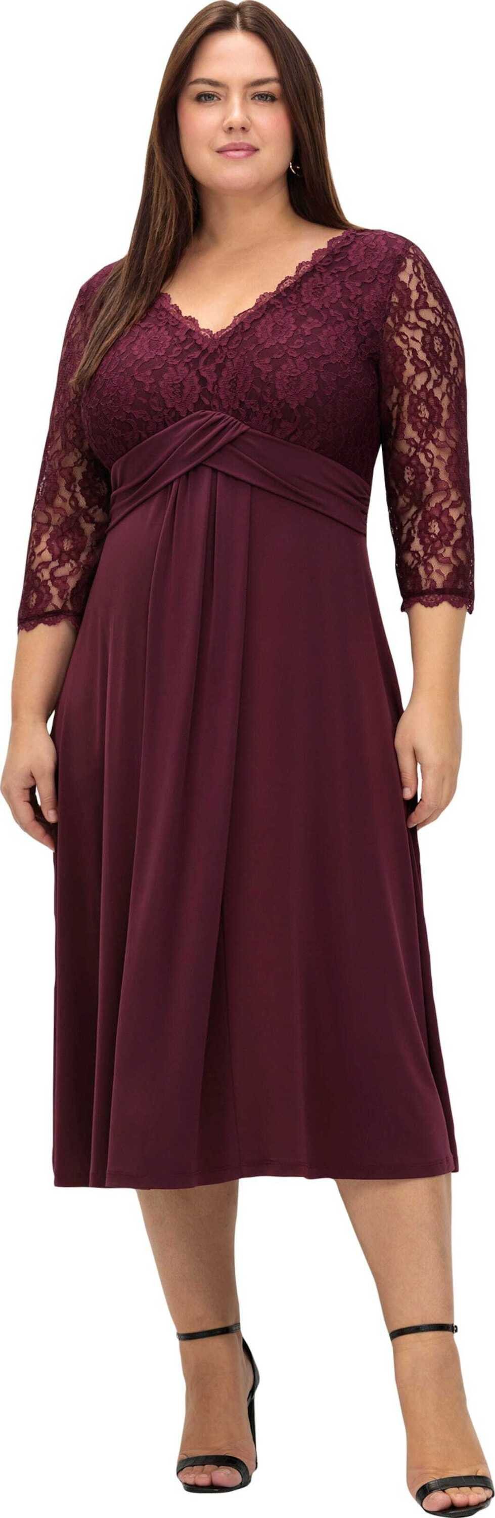 Sheego Etuikleid Abendkleid 3/4-Arm mit Oberteil aus floraler Spitze