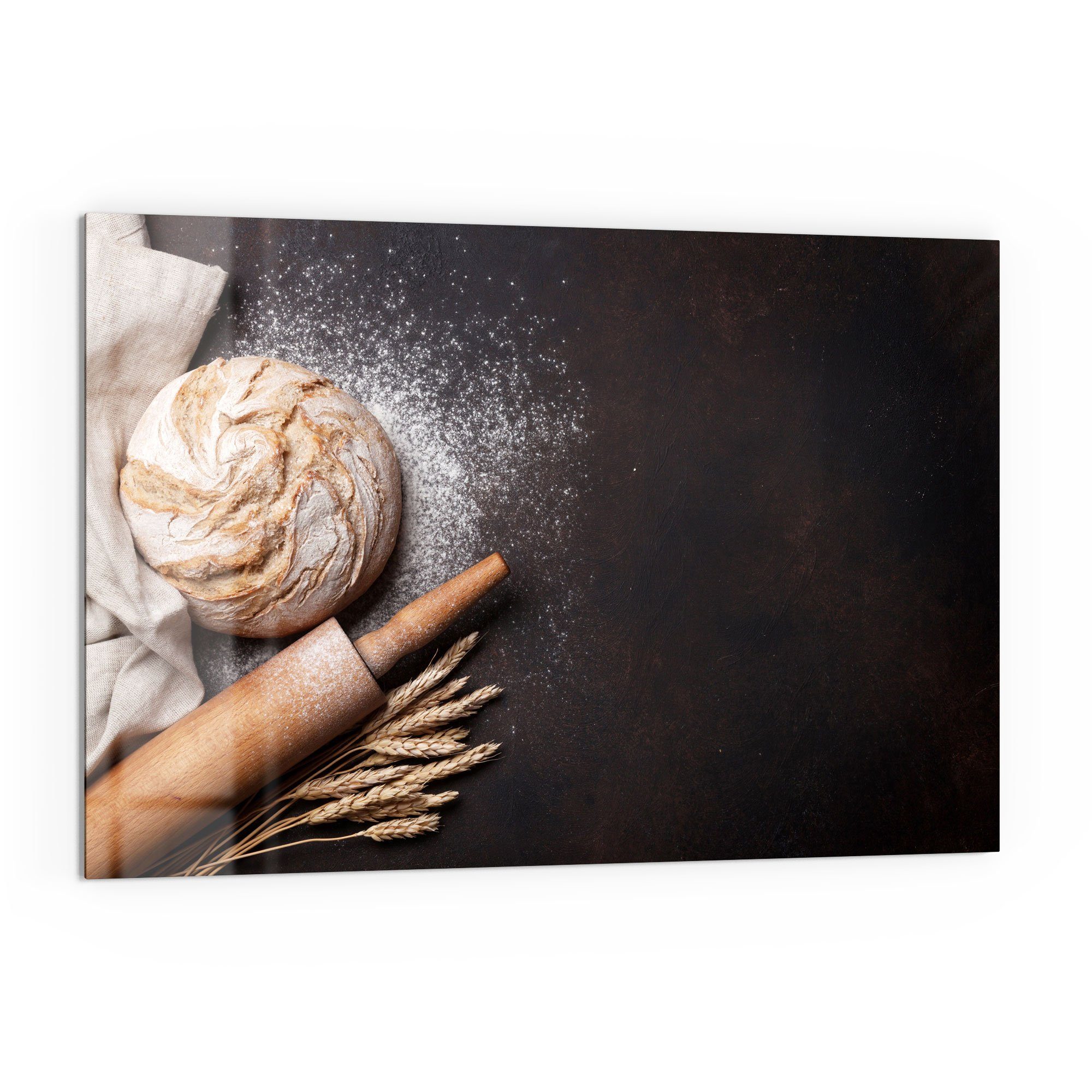 DEQORI Küchenrückwand 'Brot mit Nudelholz', Glas Spritzschutz Badrückwand Herdblende