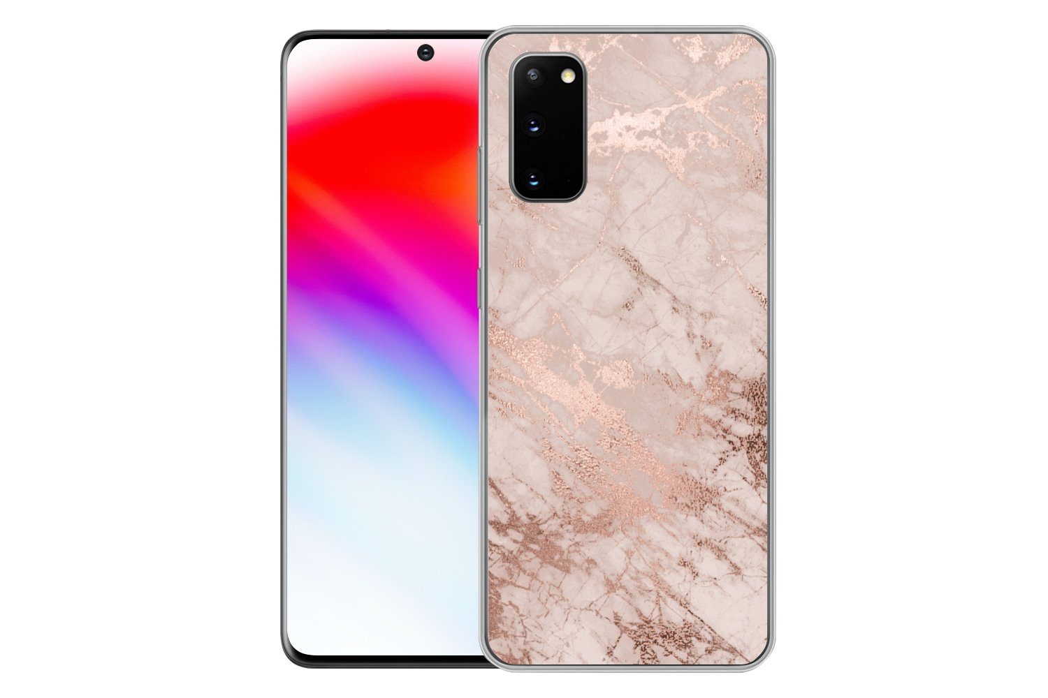 MuchoWow Handyhülle für Samsung Galaxy S20 Marmor - Rosa - Luxus - Marmoroptik - Glitzer -, Phone Case, Silikon, Schutzhülle Dünn