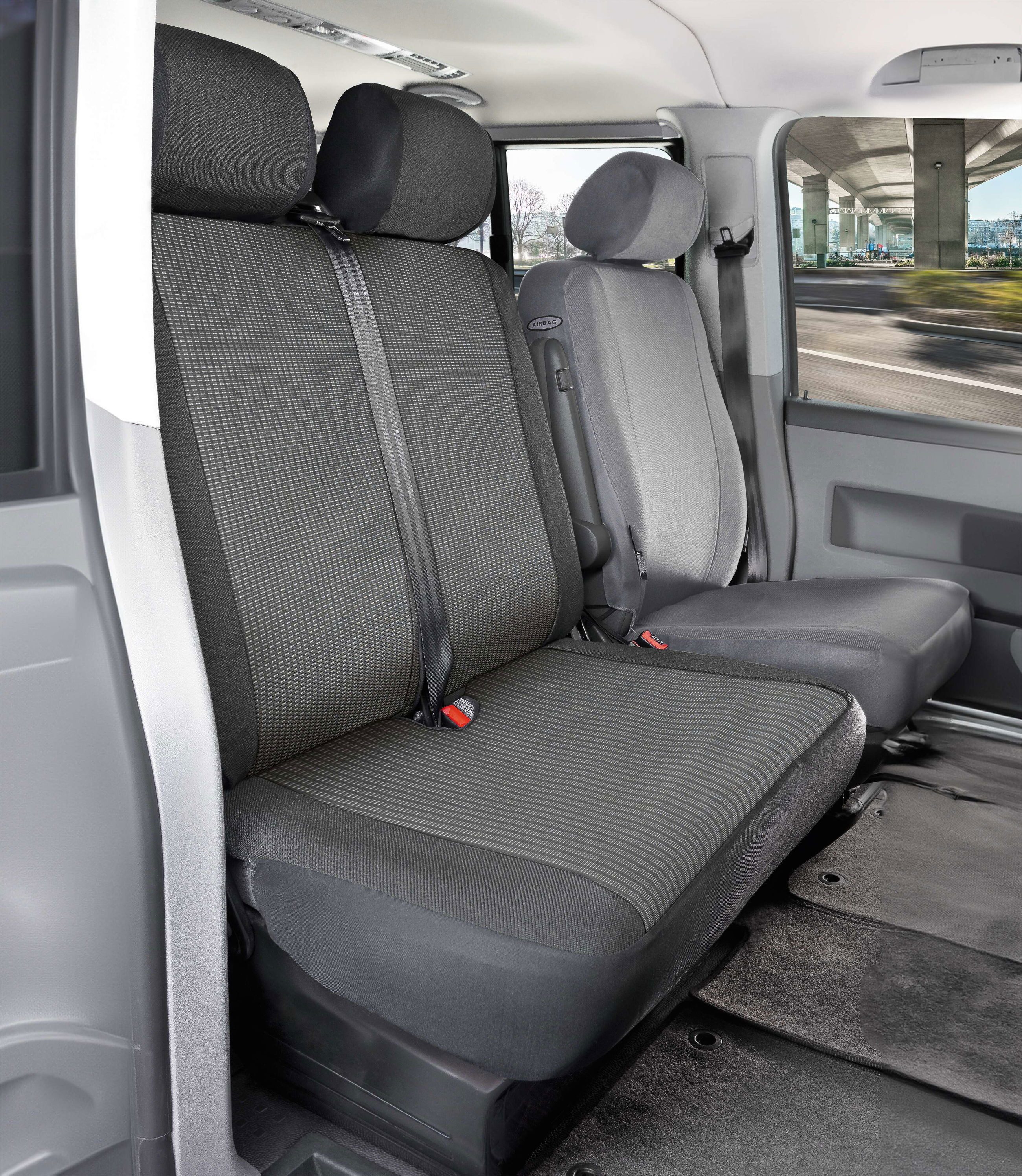 WALSER Autositzbezug Performer VW T6, 1 Doppelbankbezug hinten, 2 Kopfstützenbezüge, 4-tlg.