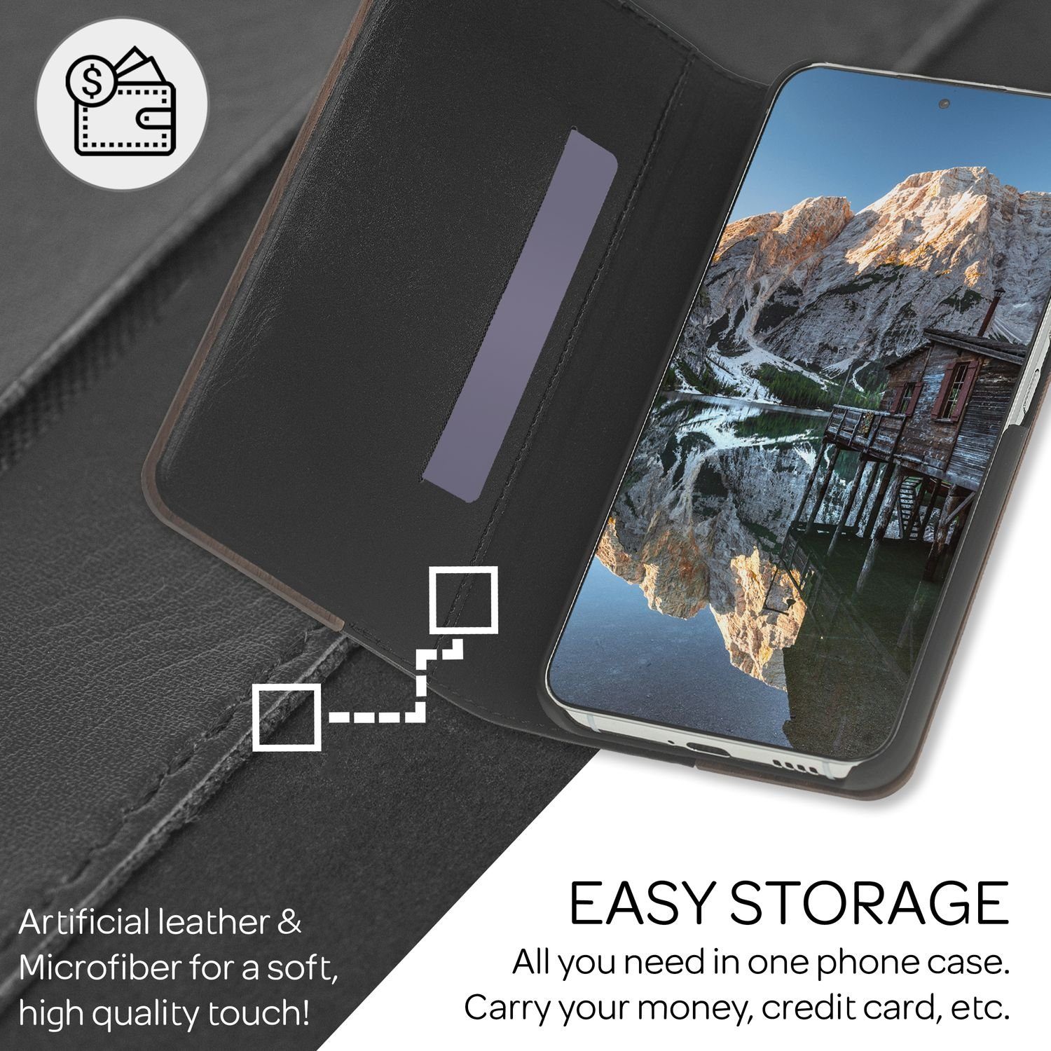 Nalia Smartphone-Hülle Samsung Galaxy S22 Plus 16,8 cm (6,6 Zoll), Echt Holz Klapp Hülle / Magnetverschluss / Standfunktion / Flip Case