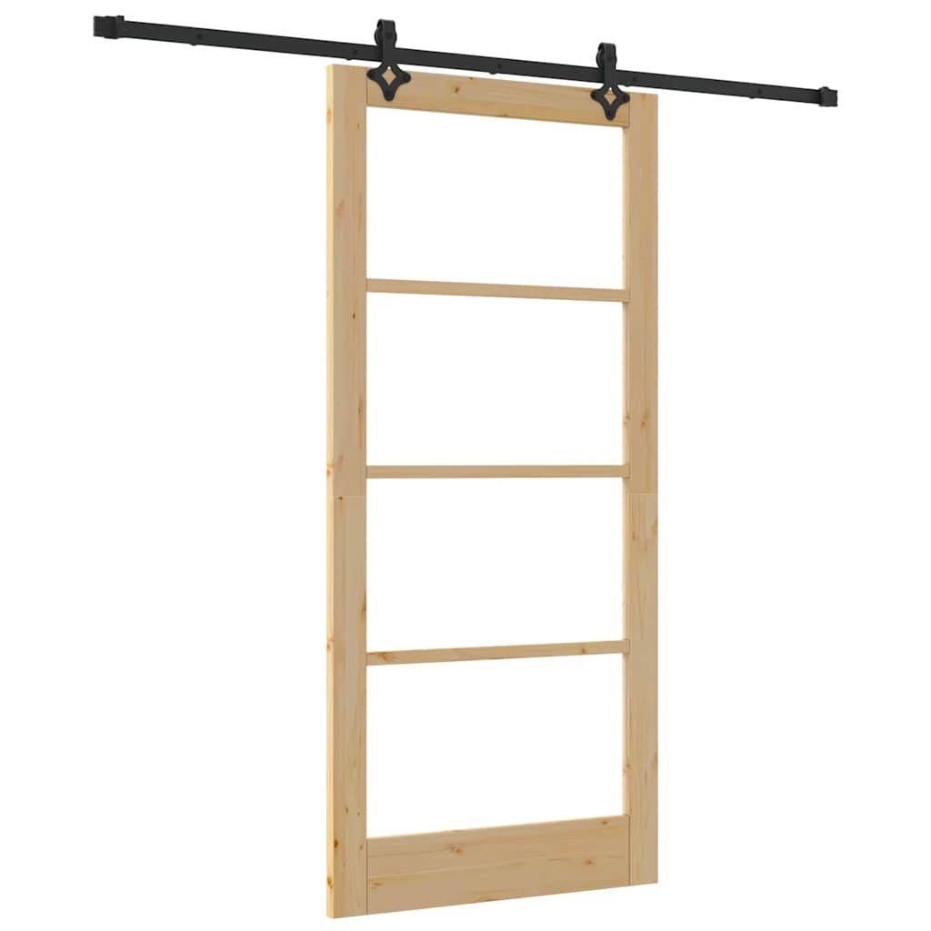 vidaXL Haustür Schiebetür Natur 93 x 202 cm Massivholz Kiefer und Glas (1-St)