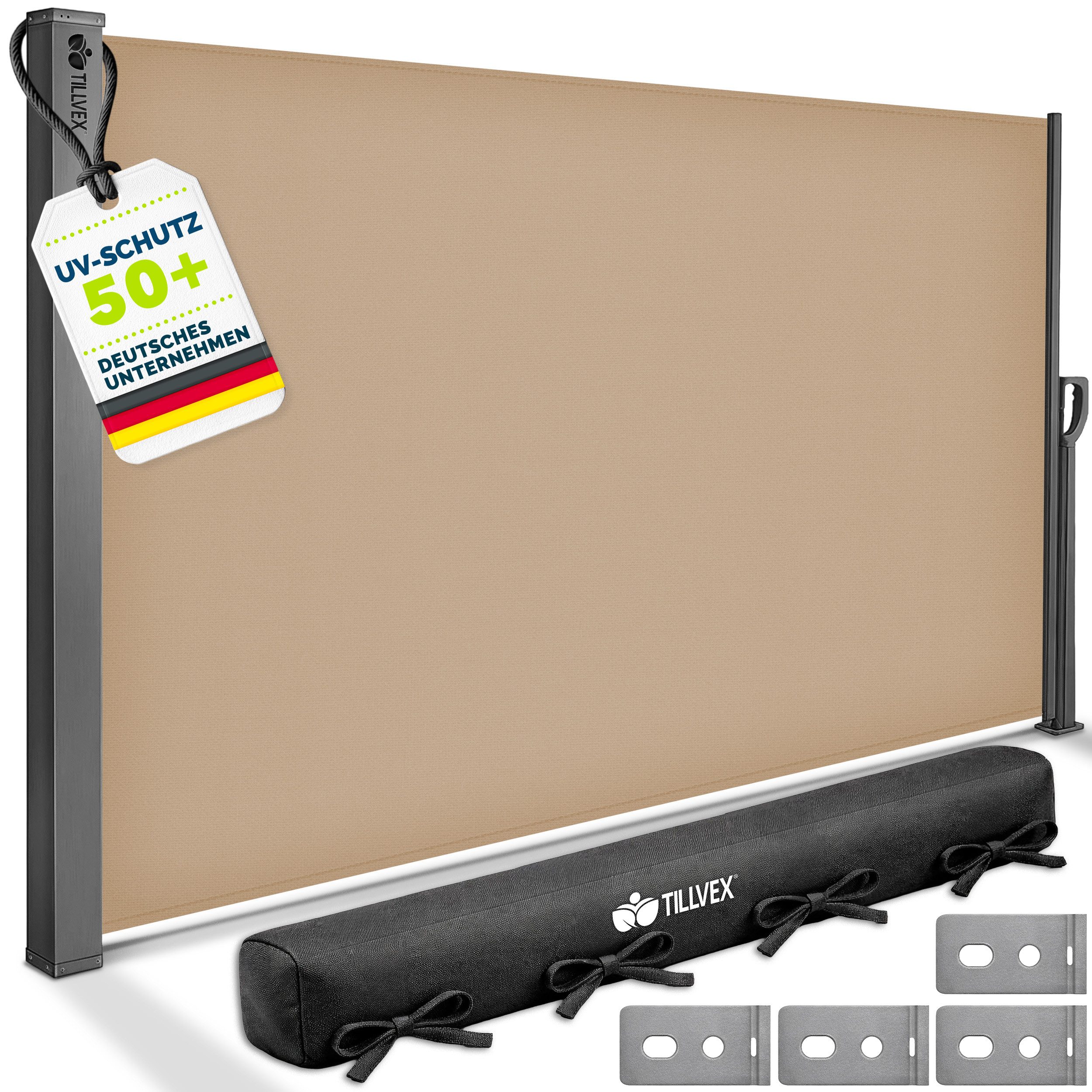 tillvex Seitenmarkise tillvex® Seitenmarkise ausziehbar Markise Wandmarkise Sichtschutz