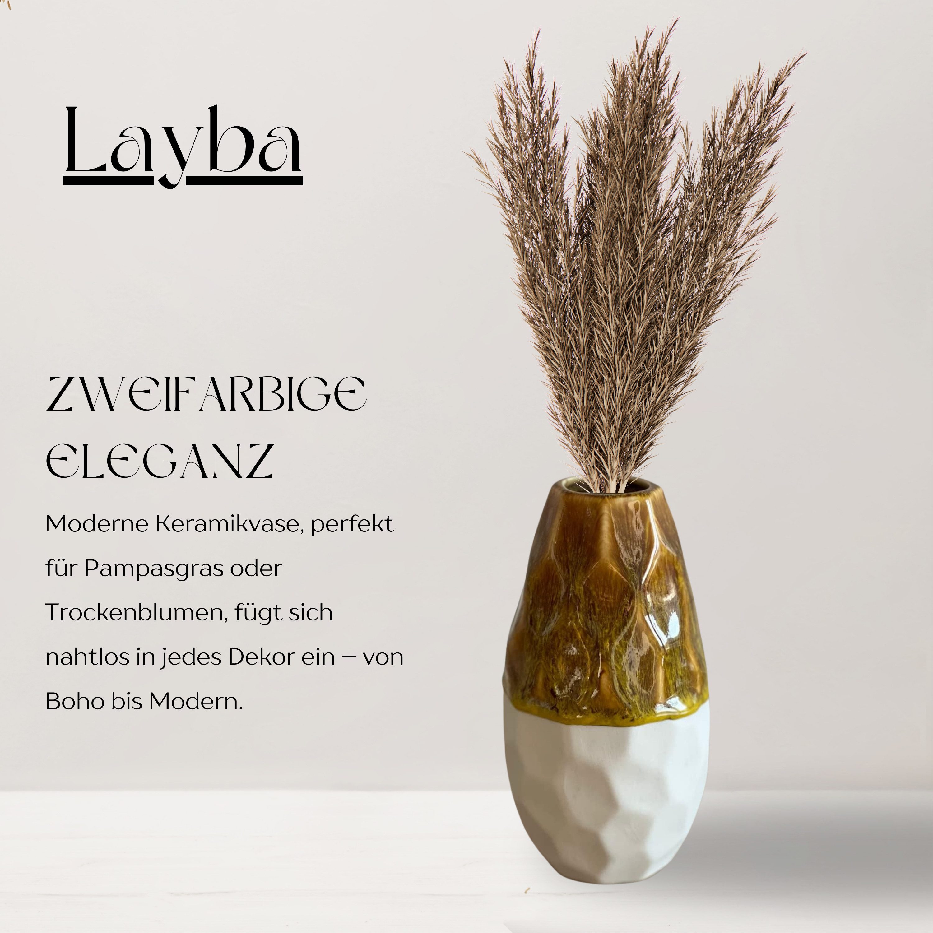 Layba Tischvase Layba Keramikvase Zweifarbig Handgefertigte Dekovase für Blumen