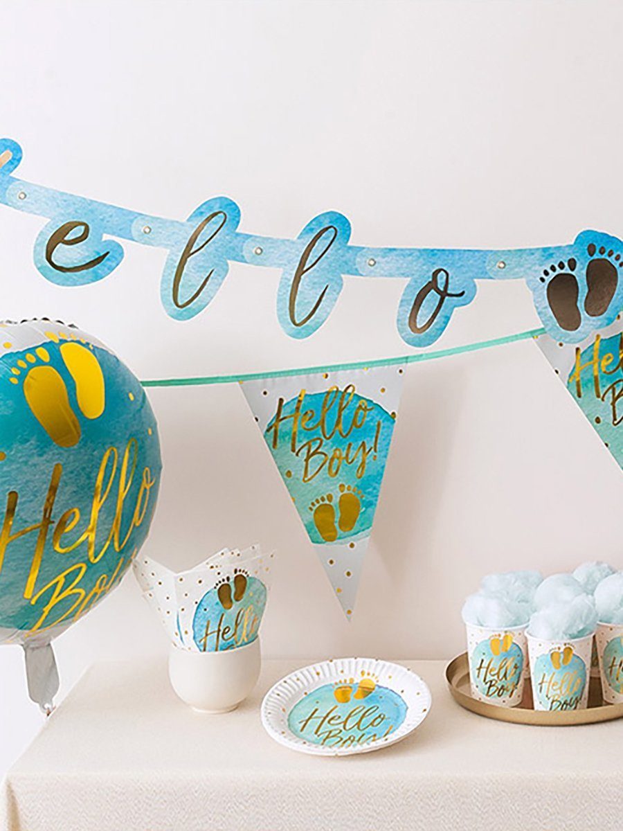 Boland Einweggläser 6 Hello Boy! Pappbecher, Pappe, Partygeschirr für Geburt, Babygeburtstag oder Pullerparty!