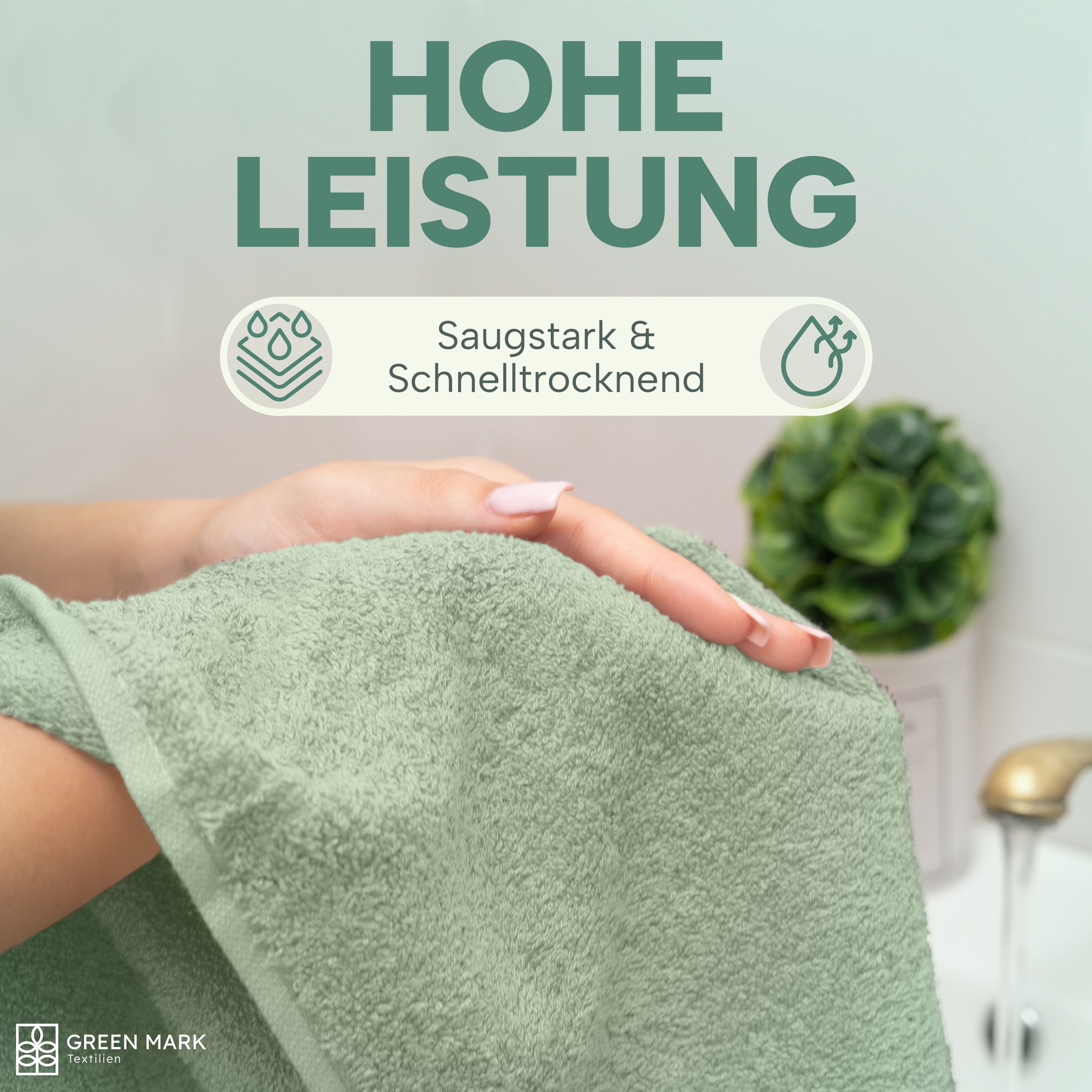 NatureMark Handtücher 8er-Sparpack Handtücher 50x100cm, Baumwolle (8-St), 8X Handtücher, 100% Baumwolle, Moos grün, 50 x 100cm – Bild 3 von 3