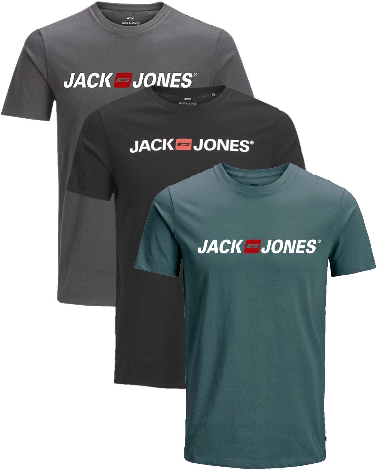 Jack & Jones Print-Shirt Bequemes Slimfit Shirt (Spar-Set, 3er-Pack) in Uni günstig online kaufen