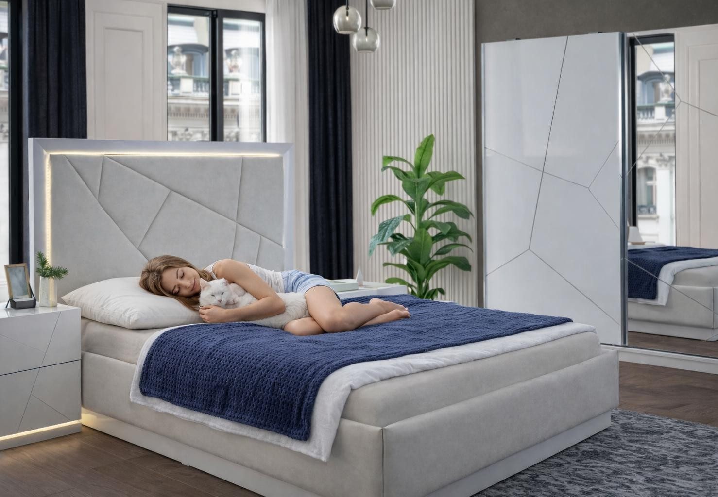 JVmoebel Schlafzimmer-Set Stilvolles 3-teiliges Schlafzimmer-Set mit Bett und 2 Nachttischen, (3-tlg), Made in Europa
