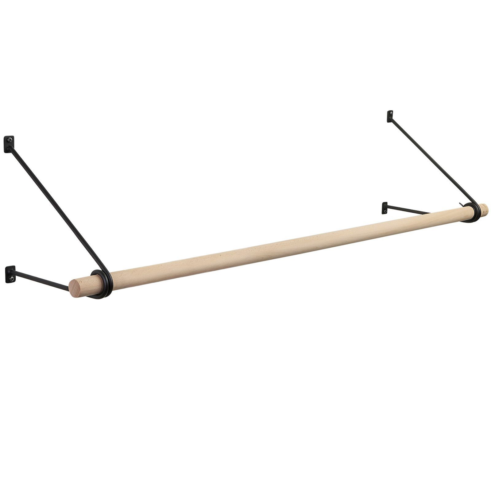 SO-TECH® Wandgarderobe 260 x 250 mm mit Ø 30 mm Kleiderstange aus Holz (Spar-Set, 1 St), Rohstahl lackiert mit 50 cm Garderobenstange aus Buche