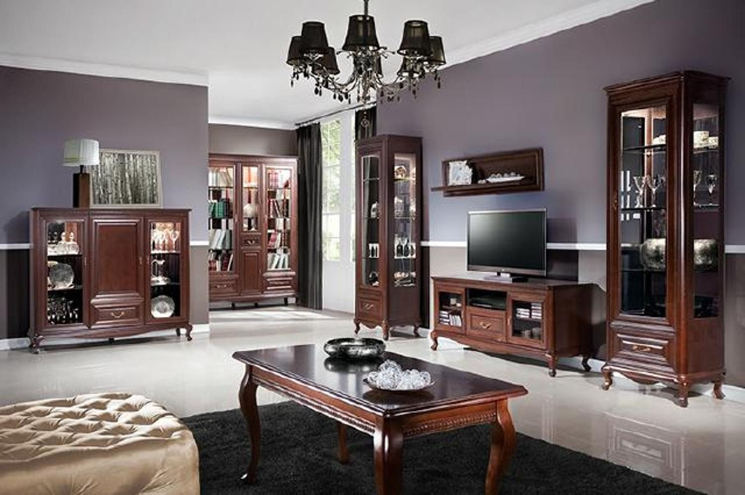 Xlmoebel Wohnzimmer-Set Traditionelles Wohnzimmer Elegante Designer-Möbel Vitrine TV-Tisch, (Komplett Wohnzimmer Massiv Vitrine Kommode Tisch Verona), Hergestellt in Europa