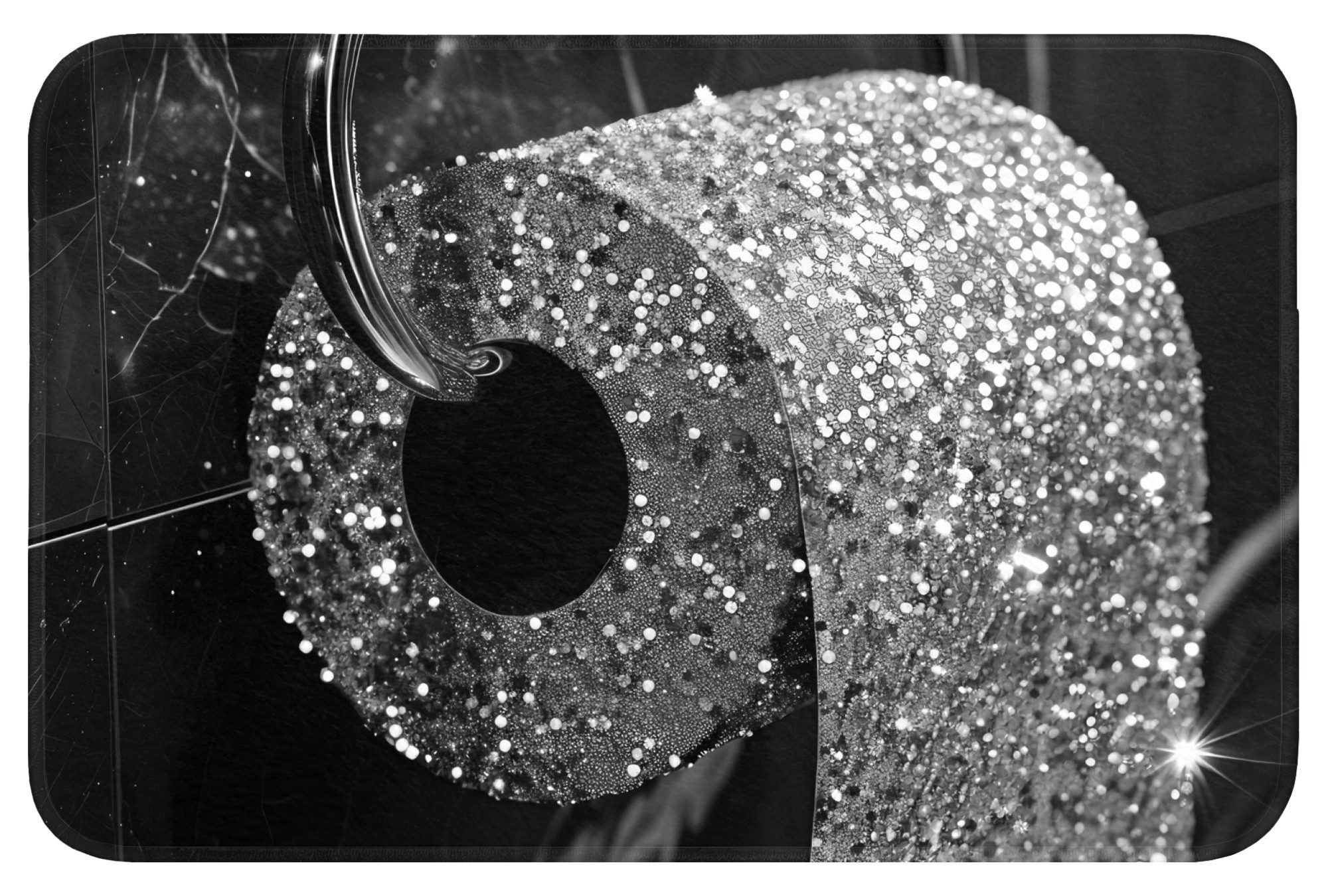 OnlyWow Badematte WC - Toilettenpapier - Schwarz und weiß - Glitter, Höhe 10 mm, Polyester, Rechteckig, Badezimmerteppich, Badteppich, Rutschfest, Badvorleger, Waschbar