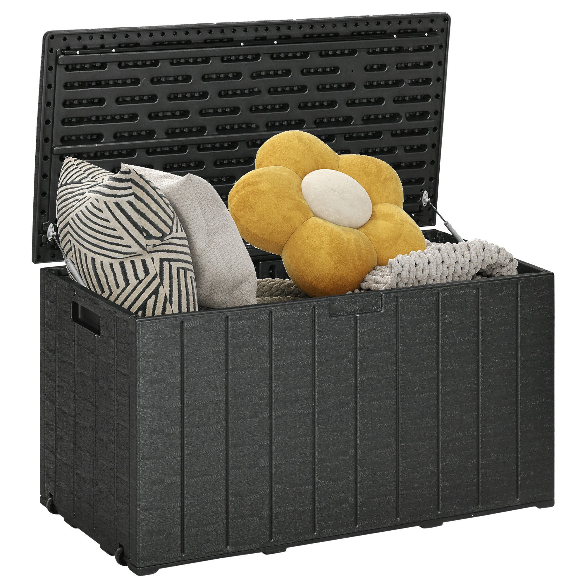 Outsunny Gartenbox mit Rollen, Griffmulden (doppelwandiger Wasserdicht Kissenbox, 1 St., UV-beständig Auflagenbox), für Balkon Terrasse