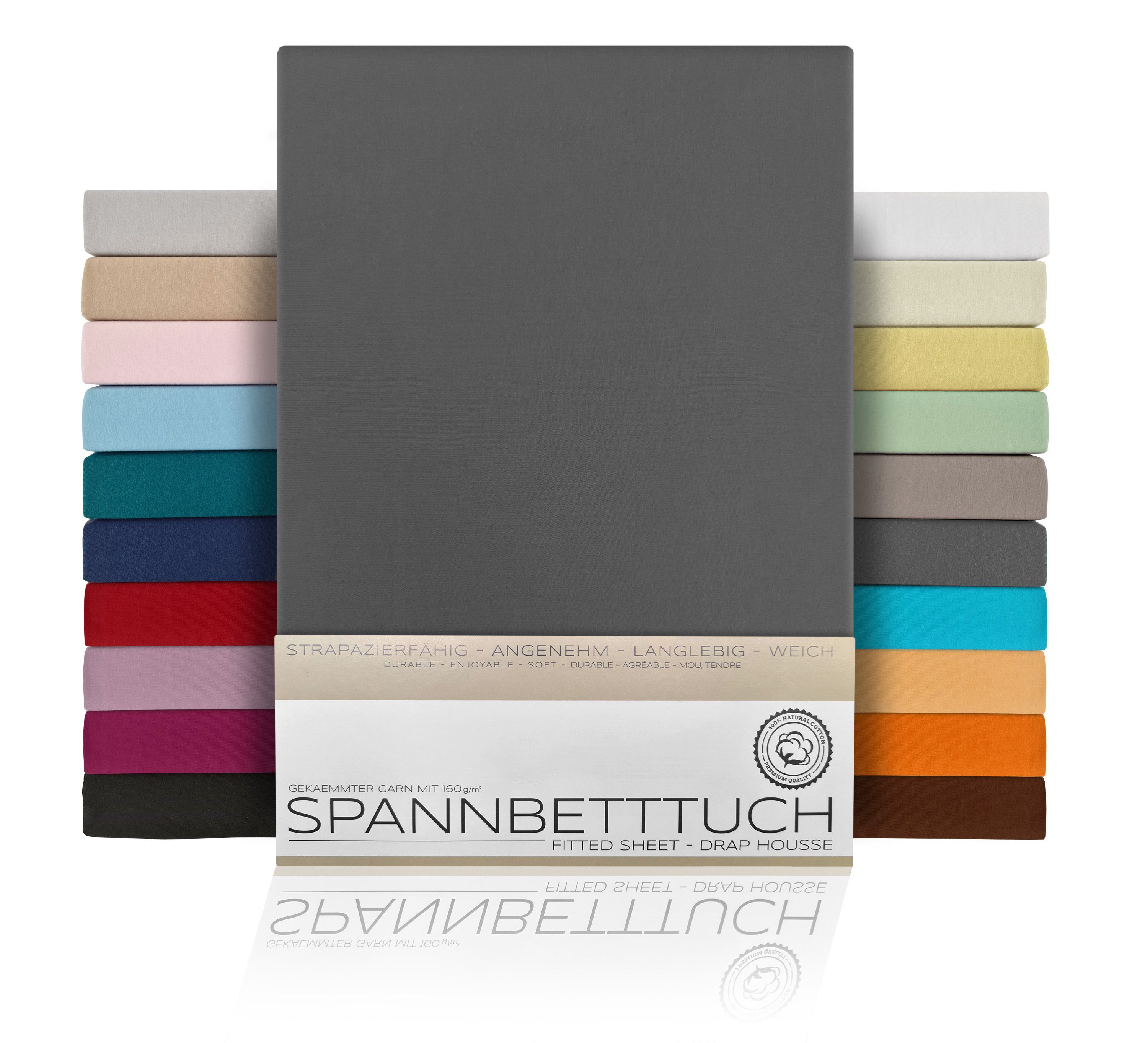 Spannbettlaken Spannbetttuch Bettlaken aus gekämmter Baumwolle Premium Jersey 160g/m², Beautex, Jersey, Gummizug: rundum, (1 Stück)