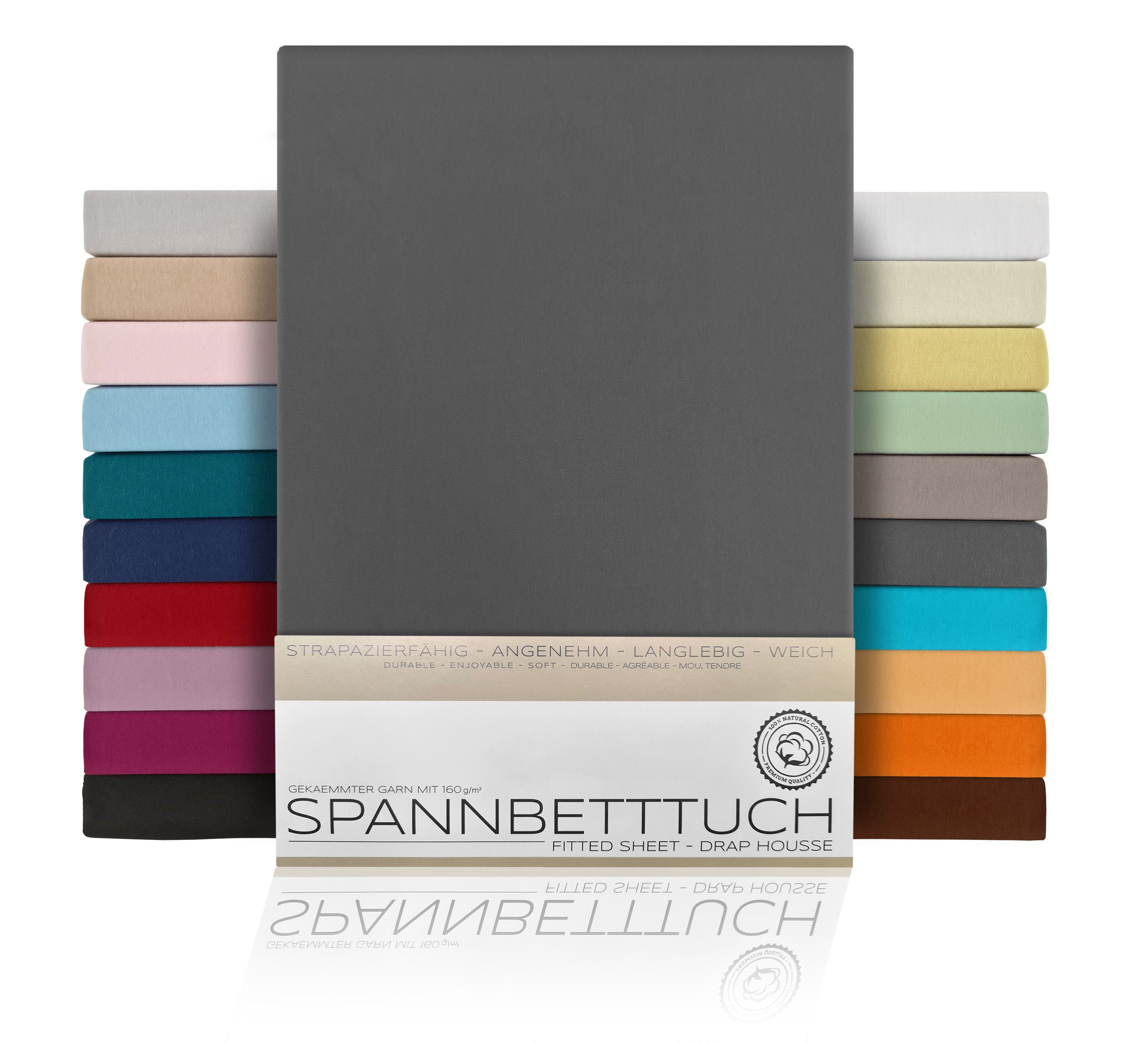 Beautex Spannbettlaken Spannbetttuch Jersey Baumwolle Premium, Jersey, Gummizug: rundum, (1 Stück), atmungsaktiv, hautfreundlich, perfekte Passform, formstabil, 160 g/m²