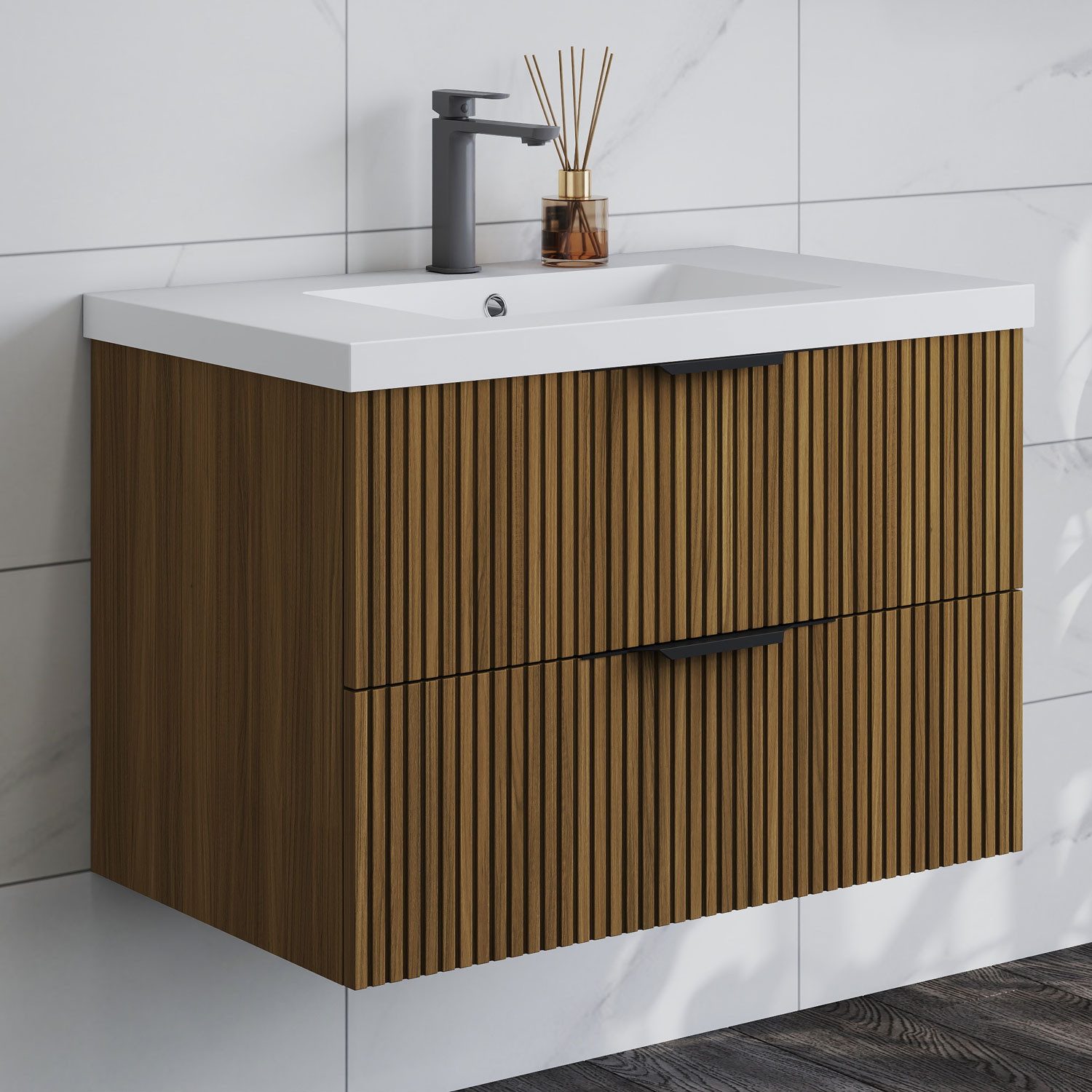 duschspa Waschtisch Waschbecken mit Unterschrank Badmöbel Set Hängeschrank, mit Griffe, 50/60/80/100/120 cm