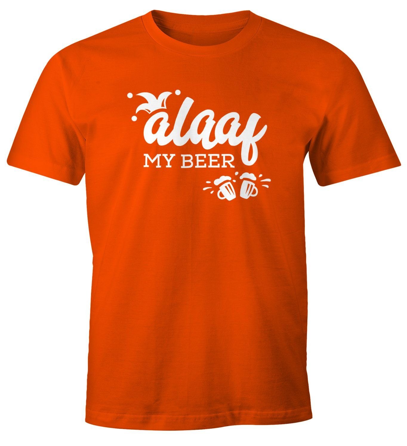 Verkleidung Moonworks® orange T-Shirt Fun-Shirt My beer Print Alaaf Herren Karneval mit MoonWorks Fastnacht Wortspiel Print-Shirt Kostüm Faschings-Shirt Fasching lustig