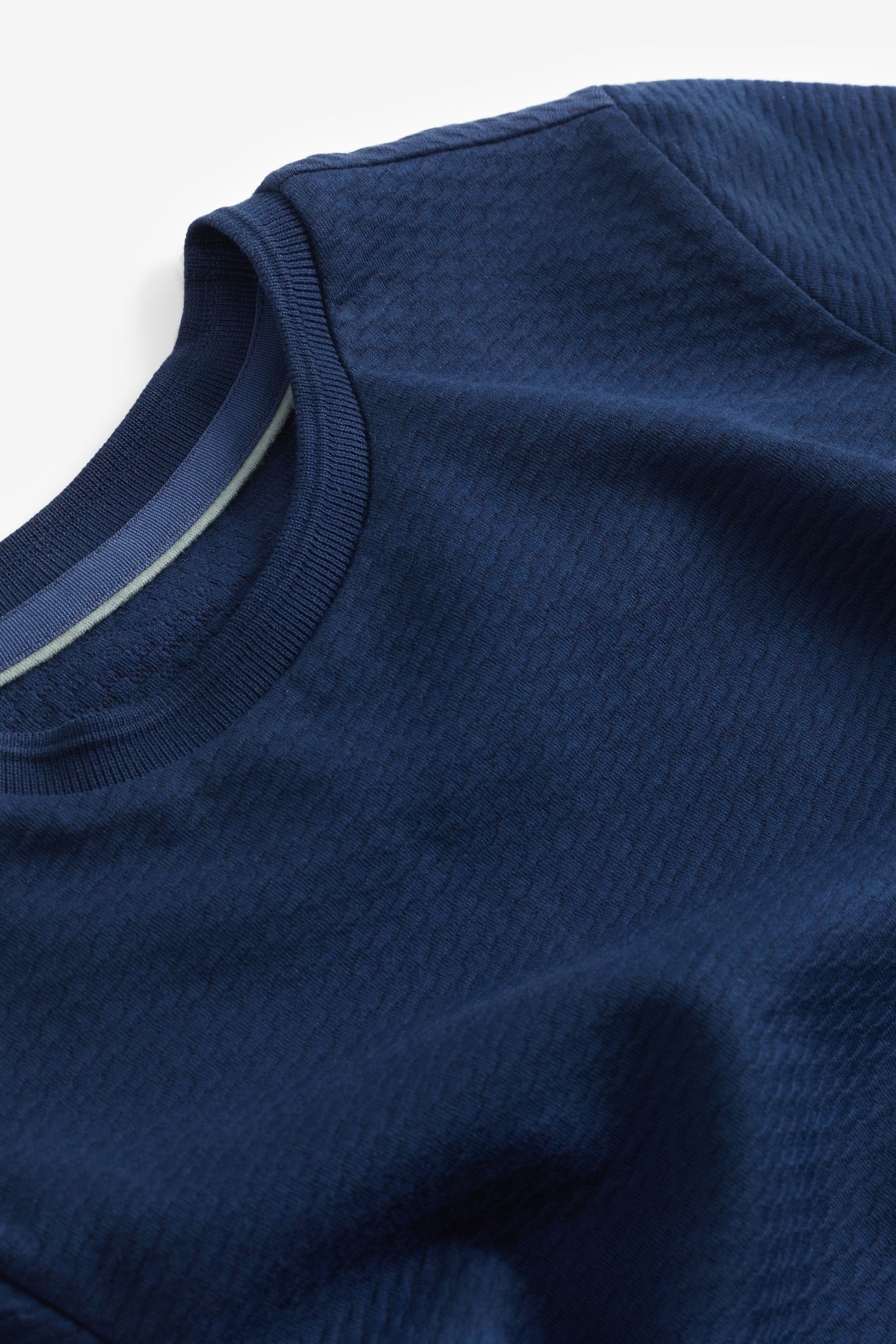 Next T-Shirt Strukturiertes Kurzarm-T-Shirt Navy Blue (1-tlg)
