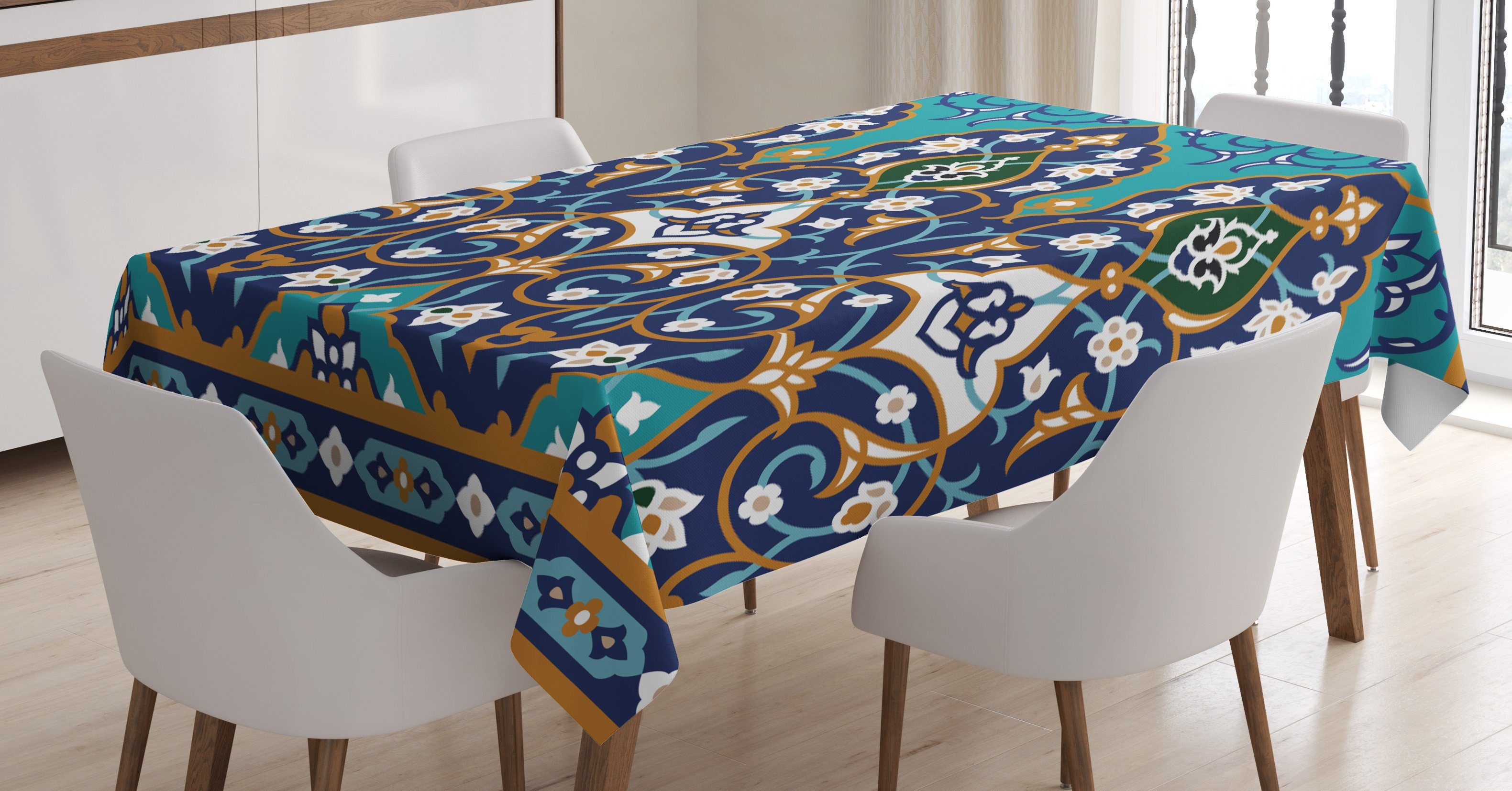 Abakuhaus Tischdecke Farbfest Waschbar Für den Außen Bereich geeignet Klare Farben, folkloric Abstrakt Navy Entwurf | Tischdecken