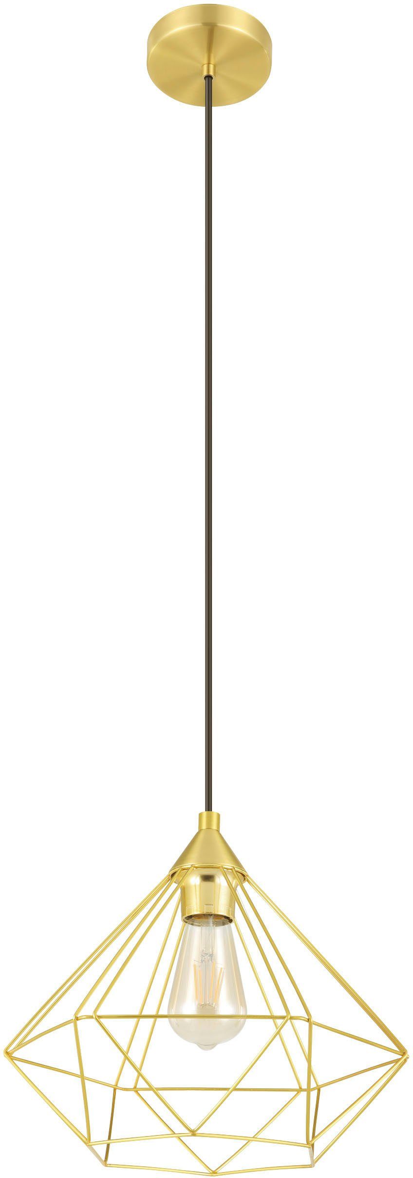 EGLO Hängeleuchte TARBES Hängelampe, E27, Stahl, Esszimmerlampe, Vintage, IP20, Lampe, Leuchtmittel wechselbar, ohne Leuchtmittel, Pendellampe, Wohnzimmer, H110 x Ø32,5cm, messing-gebürstet, 1X60W exkl