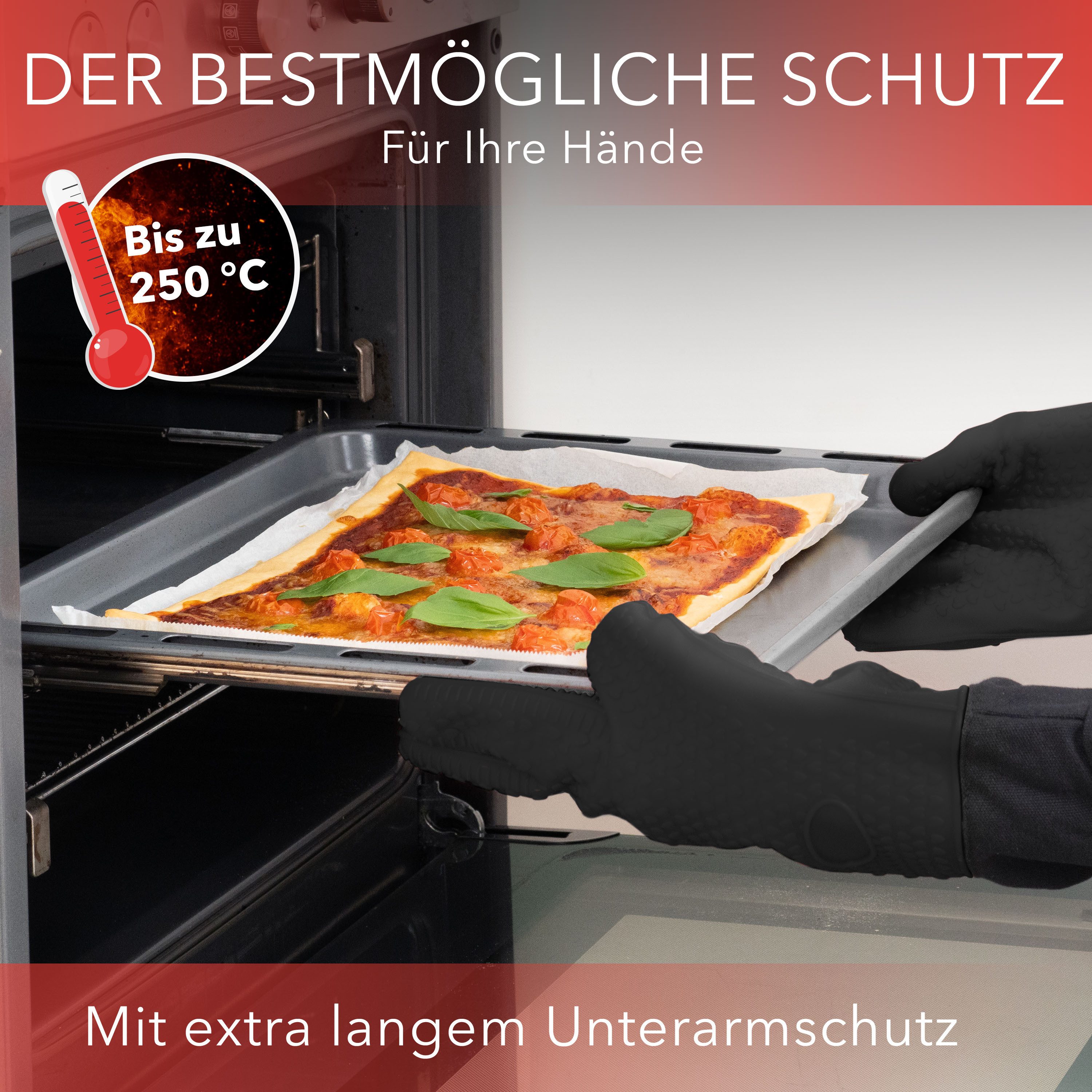 AVANA Topfhandschuhe Silikon Ofenhandschuhe Hitzebeständige Kochhandschuhe Handschuhe, Anti-Rutsch, weiches Baumwoll-Innenfutter, bis 250°C