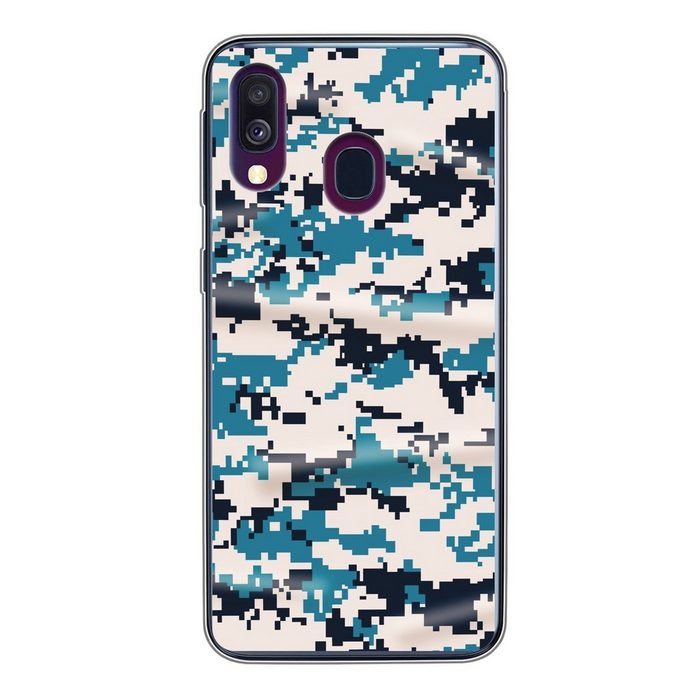 MuchoWow Handyhülle Blaues und weißes Camouflage-Muster Handyhülle Samsung Galaxy A40 Smartphone-Bumper Print Handy
