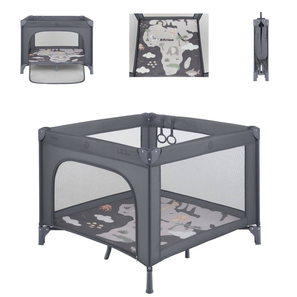 Kikkaboo Laufstall Laufstall Enjoy Matratze, Reißverschluss klappbar Tasche Hängegriffe