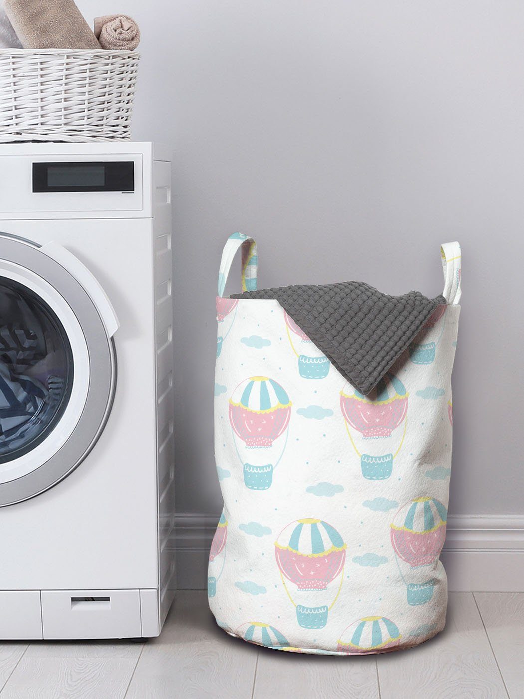 Wäschesäckchen mit Waschsalons, Kindheit Pastell Griffen Fliegen Kordelzugverschluss für Abenteuer Abakuhaus Wäschekorb
