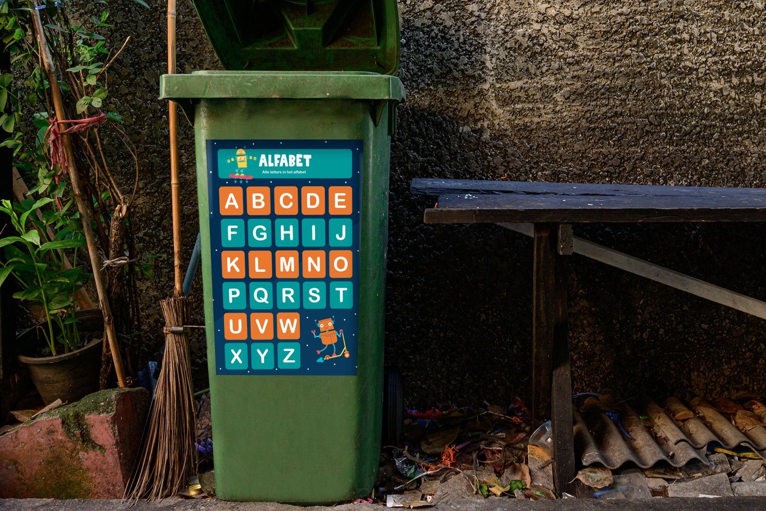 Kinder - Alphabet Sticker, - Mülleimer-aufkleber, St), Kinder MuchoWow Container, - (1 Mädchen Mülltonne, - Lernen Abfalbehälter Kinderzimmer Wandsticker -